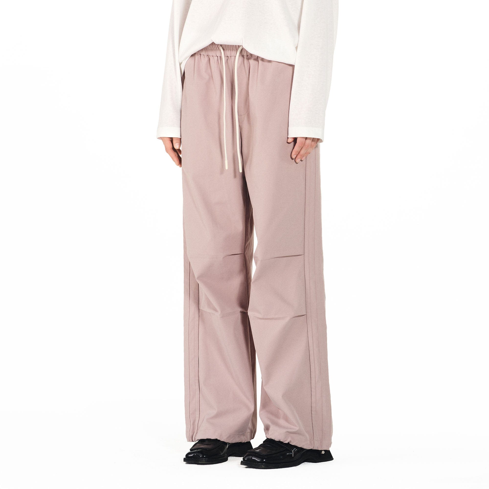OVERLAPS Paneled Pleated-Knee Drawstring Wide-Leg Pants-Pants-S-Pink-Free Shipping Leatheretro