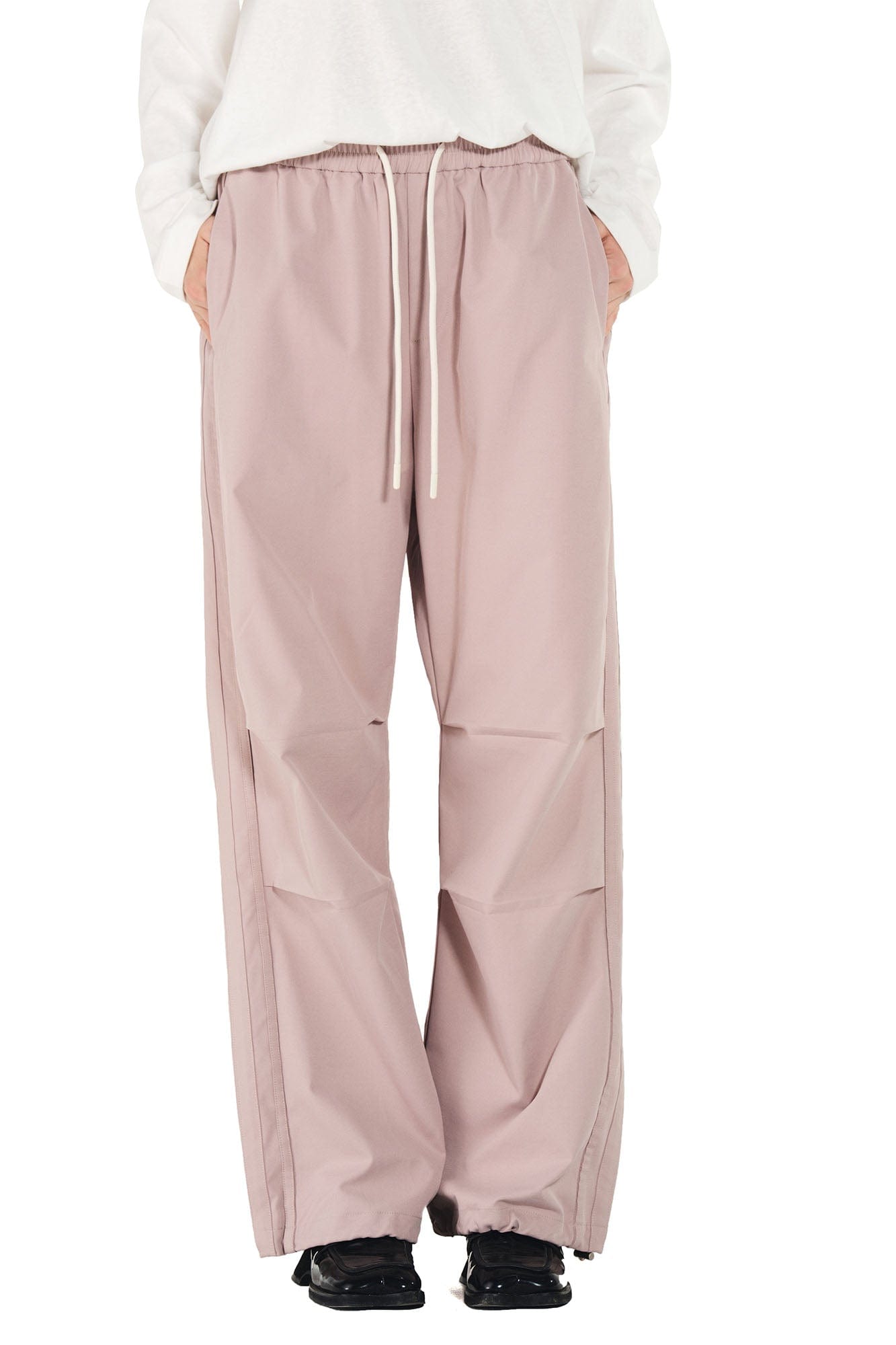 OVERLAPS Paneled Pleated-Knee Drawstring Wide-Leg Pants-Pants-S-Pink-Free Shipping Leatheretro