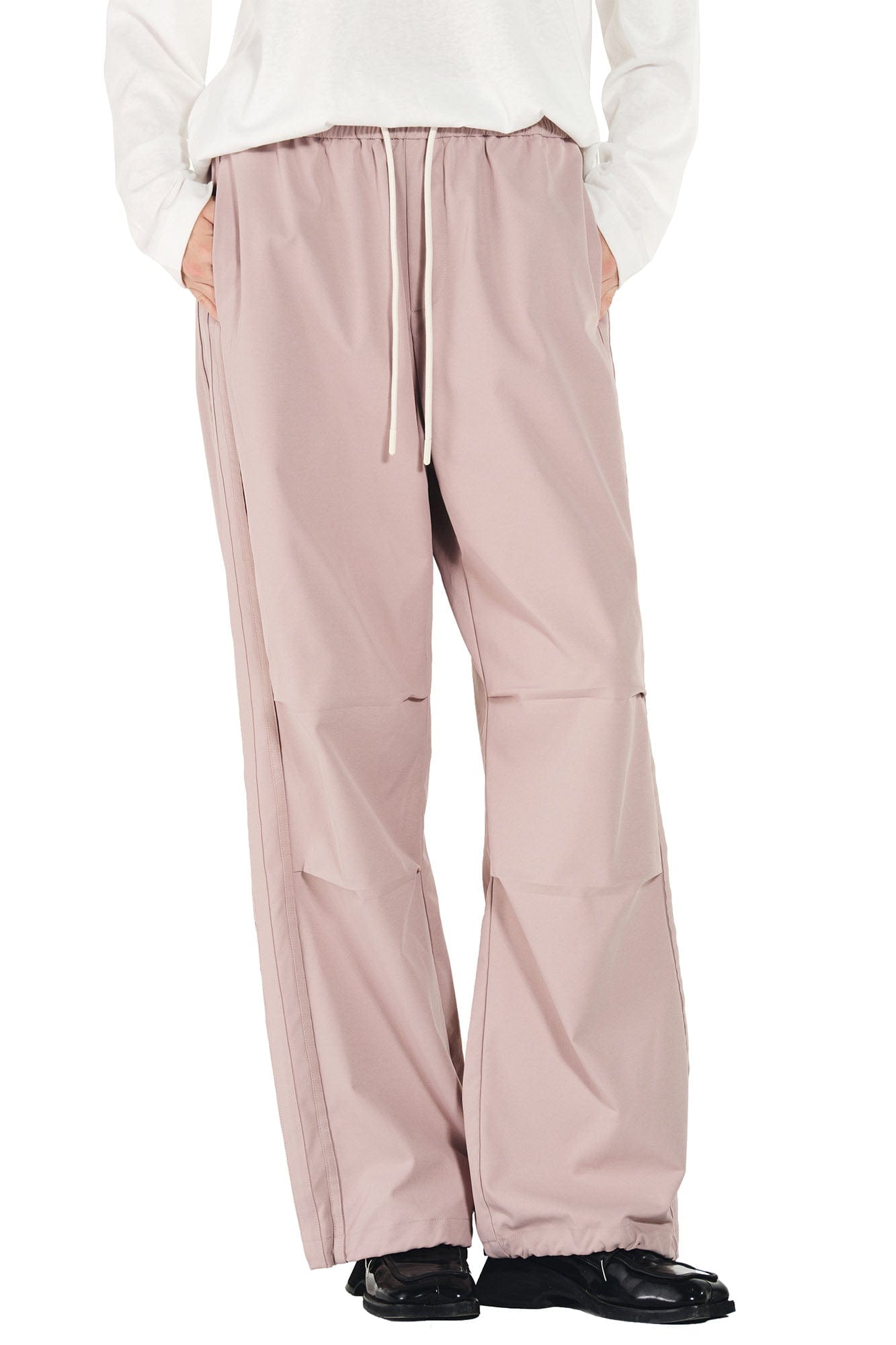 OVERLAPS Paneled Pleated-Knee Drawstring Wide-Leg Pants-Pants-S-Pink-Free Shipping Leatheretro