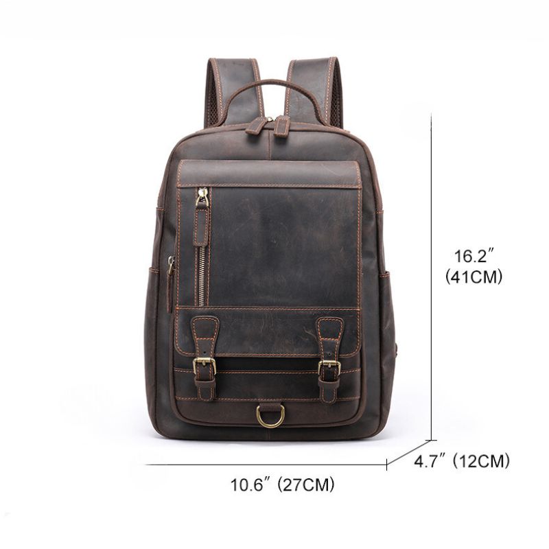 Crazy horse leather knapsack laptop backpack-Backpacks-Dark Coffee-Free Shipping Leatheretro