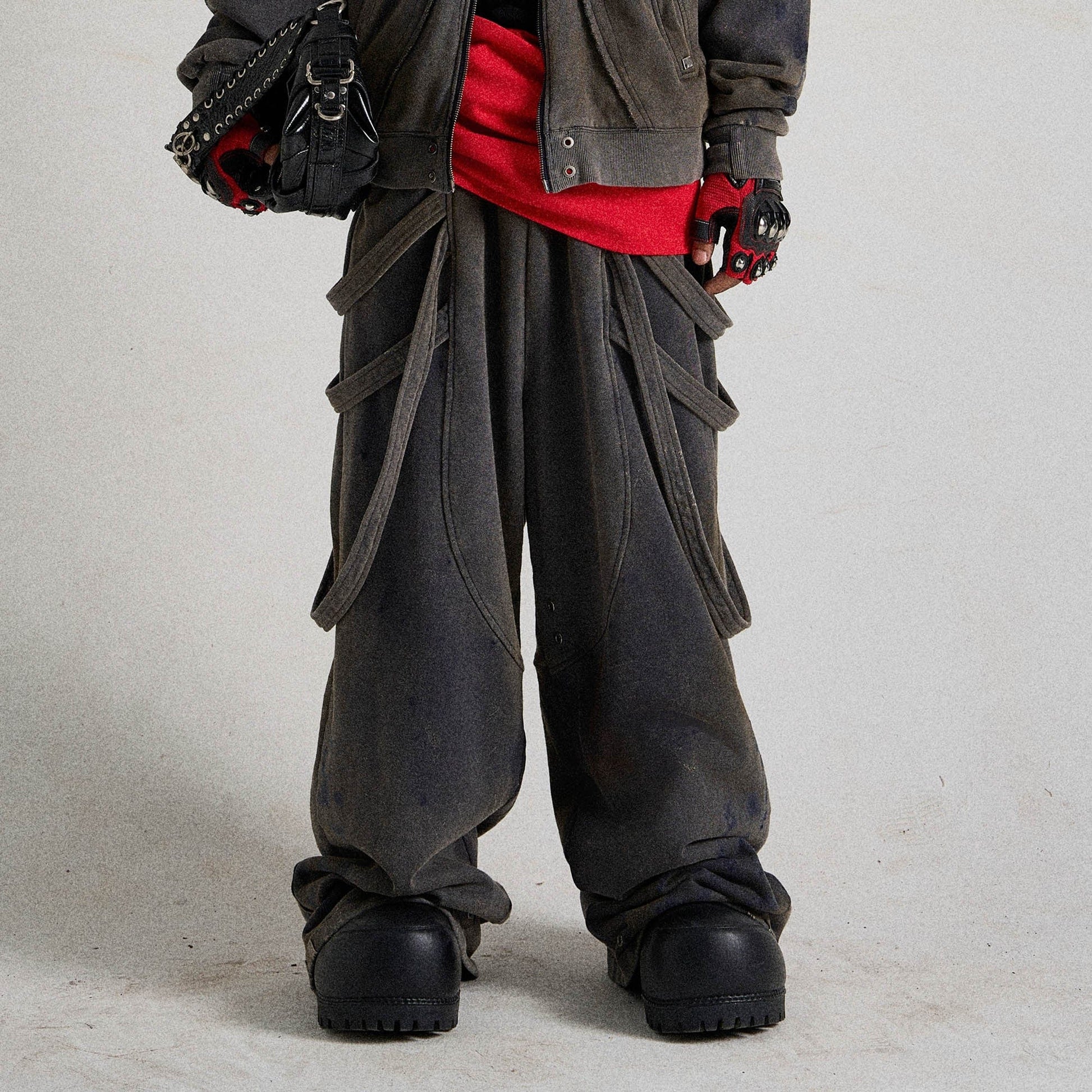 FLYERRER Spliced Multi-Strap Wide-Leg Sweatpants-Pants-S-Free Shipping Leatheretro