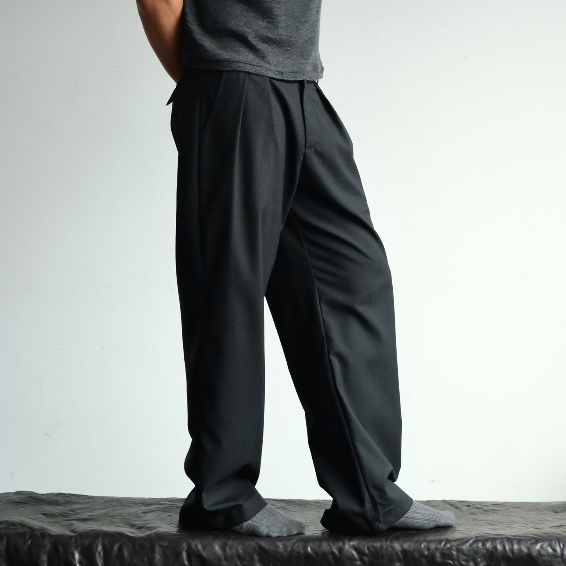 NEIGBORL Wool Double-Pleated Straight-Leg Trousers-Jeans-S-Khaki-Free Shipping Leatheretro