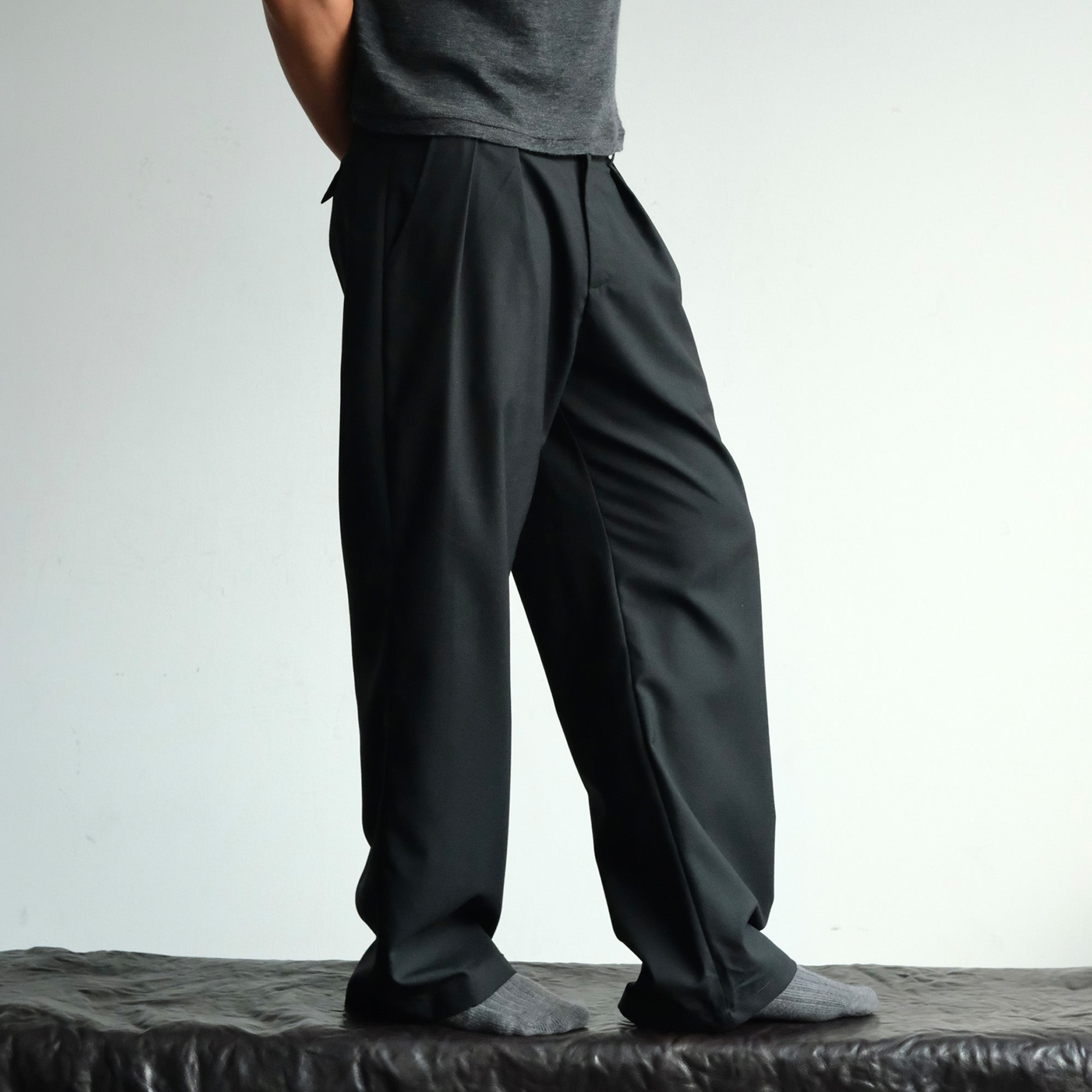 NEIGBORL Wool Double-Pleated Straight-Leg Trousers-Jeans-S-Khaki-Free Shipping Leatheretro