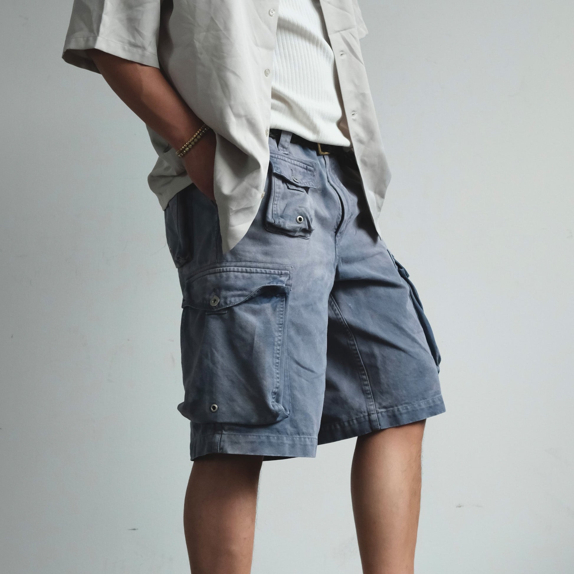 NEIGBORL Washed Sulfur-Dyed Multi-Pocket Cargo Shorts-Shorts-S-Green-Free Shipping Leatheretro