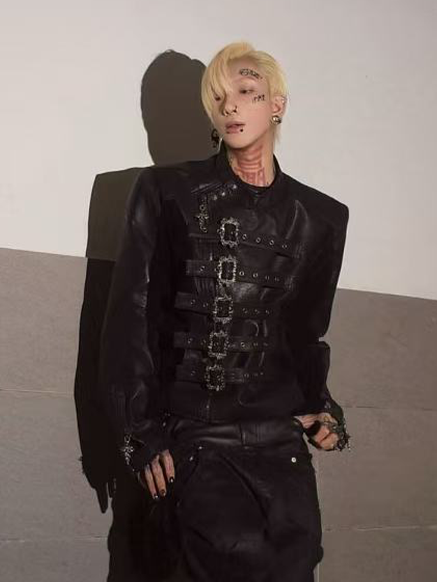 TH4SWE Retro Ornate Buckled Faux Leather Jacket-Jacket-S-Free Shipping Leatheretro