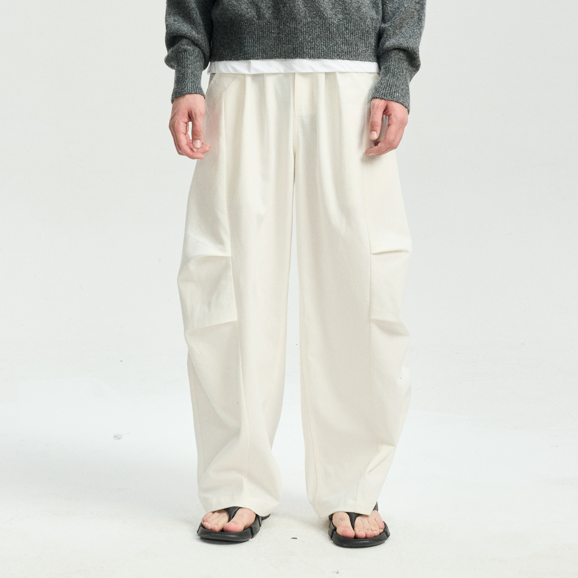 LEONSENSE Modern Curved Paneled Tencel-Cotton Pants-Pants-S-White-Free Shipping Leatheretro