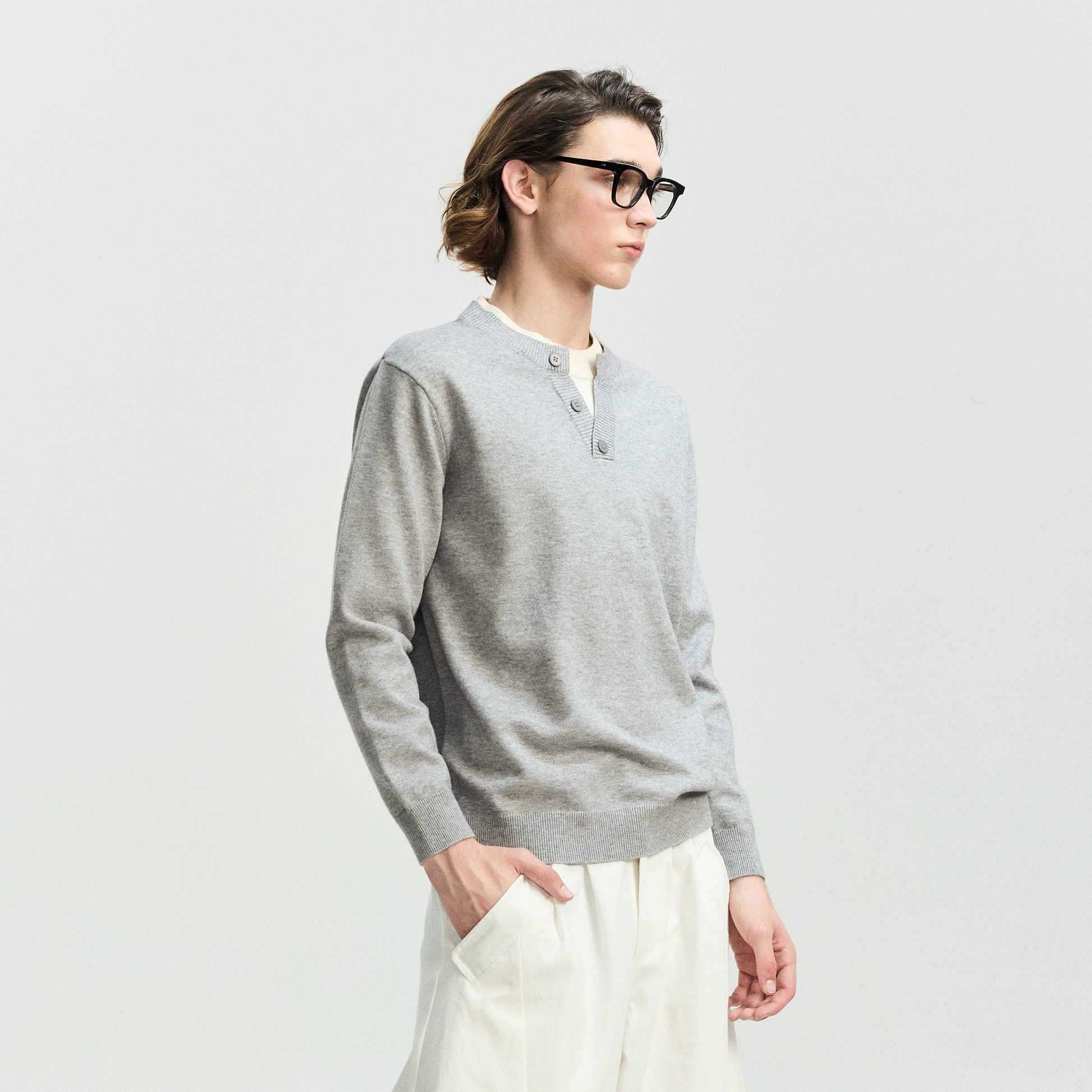 LEONSENSE Faux-Layered Henley Sweater-Sweater-S (Preorder)-Black-Free Shipping Leatheretro