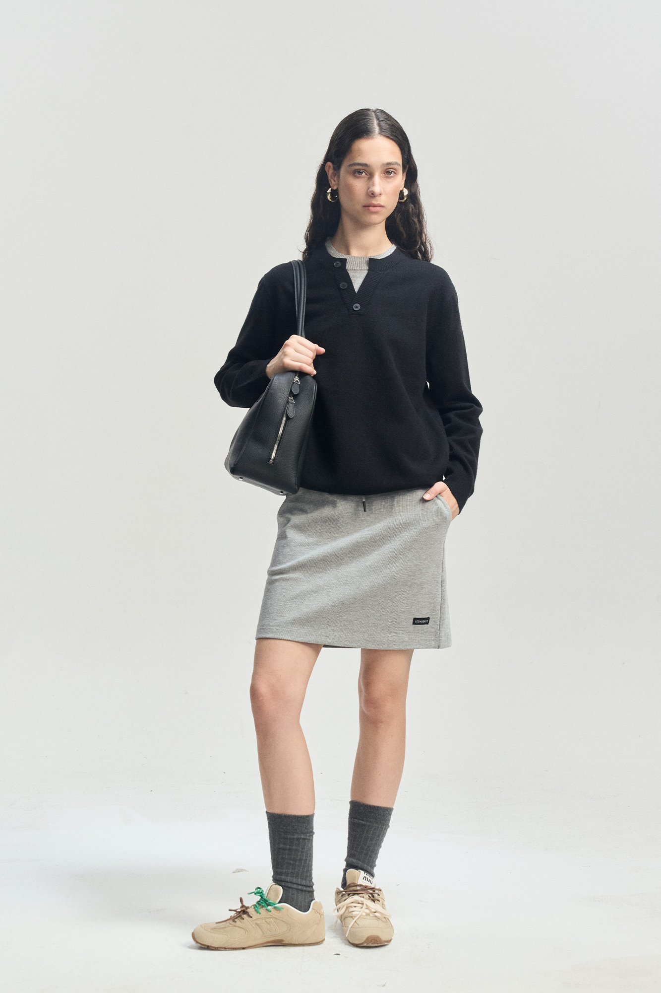 LEONSENSE Faux-Layered Henley Sweater-Sweater-S (Preorder)-Black-Free Shipping Leatheretro