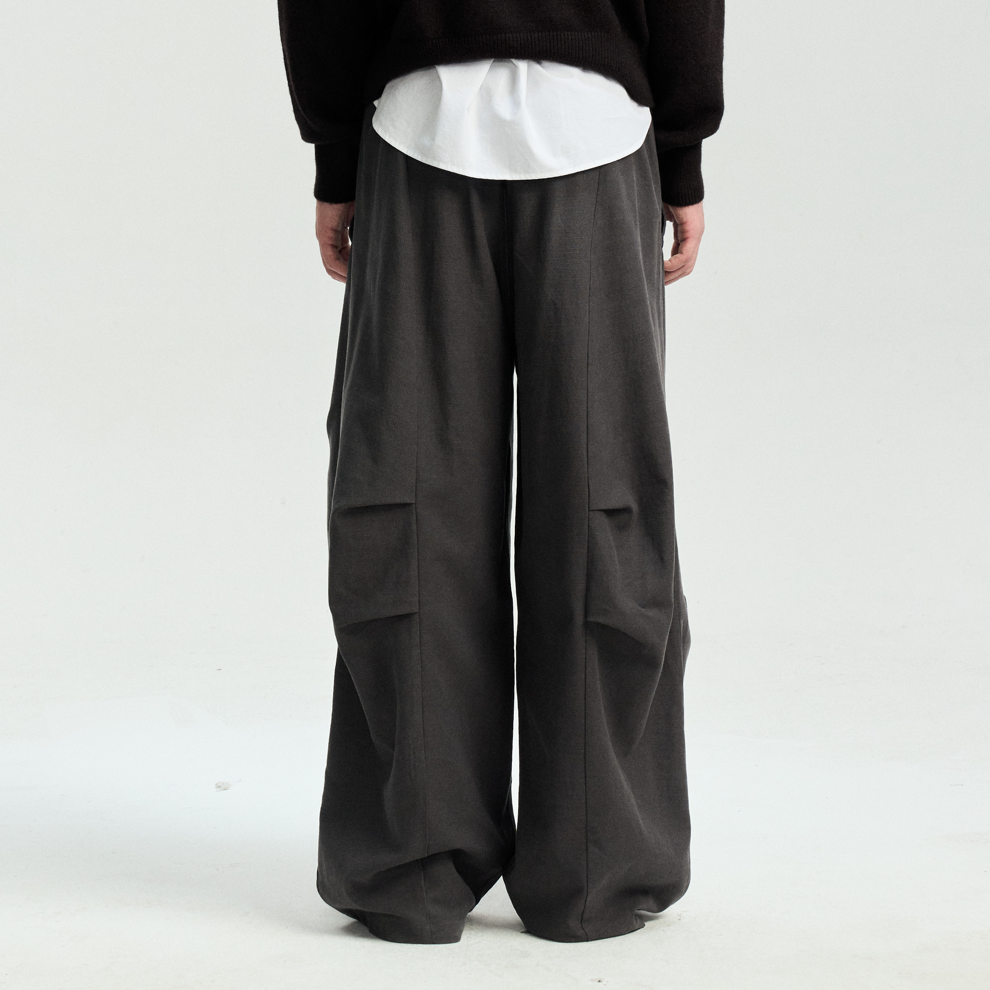 LEONSENSE Modern Curved Paneled Tencel-Cotton Pants-Pants-S-Dark Gray-Free Shipping Leatheretro