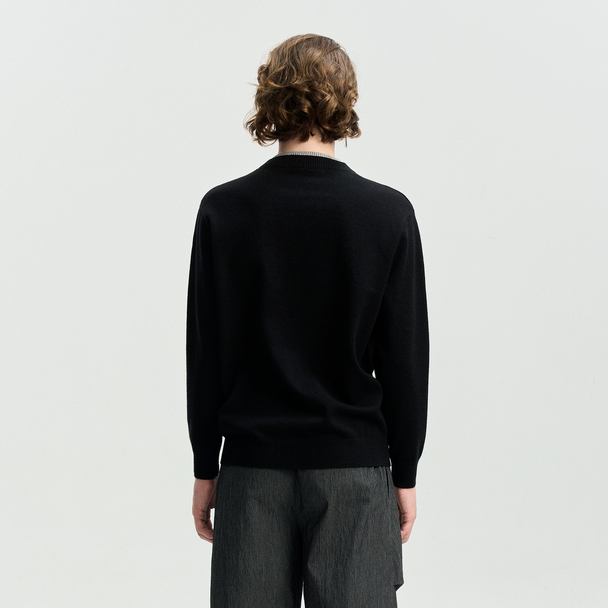 LEONSENSE Faux-Layered Henley Sweater-Sweater-S (Preorder)-Black-Free Shipping Leatheretro