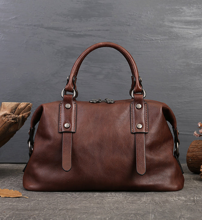 Women's Genuine Leather Zippered Tote Bag-Handbags-Bown-Free Shipping Leatheretro