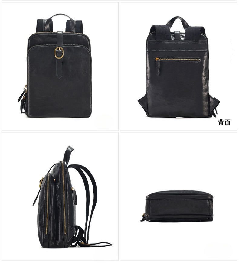 Luxury Vintage Vegetable-Tanned Leather Backpack for Women-Backpack-Black-27*10*36cm-Free Shipping Leatheretro