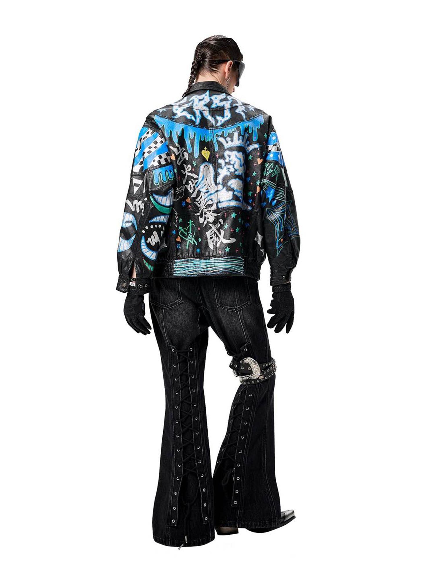 ERISSTOFF Washed Lace-Up Flared Jeans-Jeans-XS / 28"-Free Shipping Leatheretro