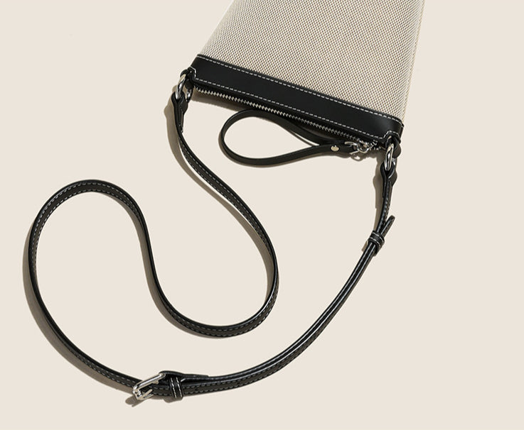 Women Versatile Shoulder Crossbody Phone Bag with Leather & Canvas-Handbags-Black-Free Shipping Leatheretro