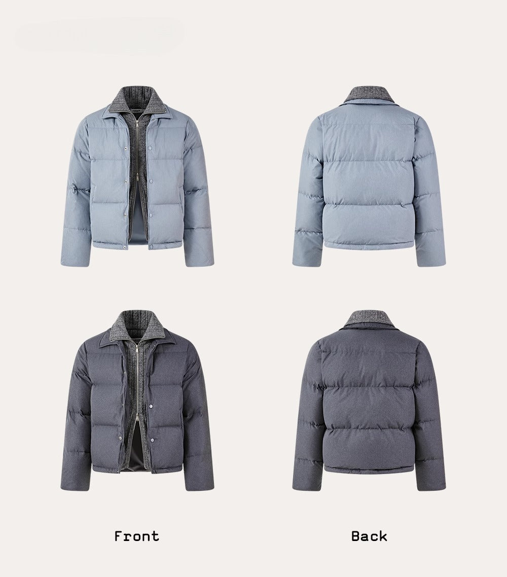 KREATE Men's Two-Tone Knit Collar Down Jacket with 90% Down-Light Blue-S-Free Shipping Leatheretro