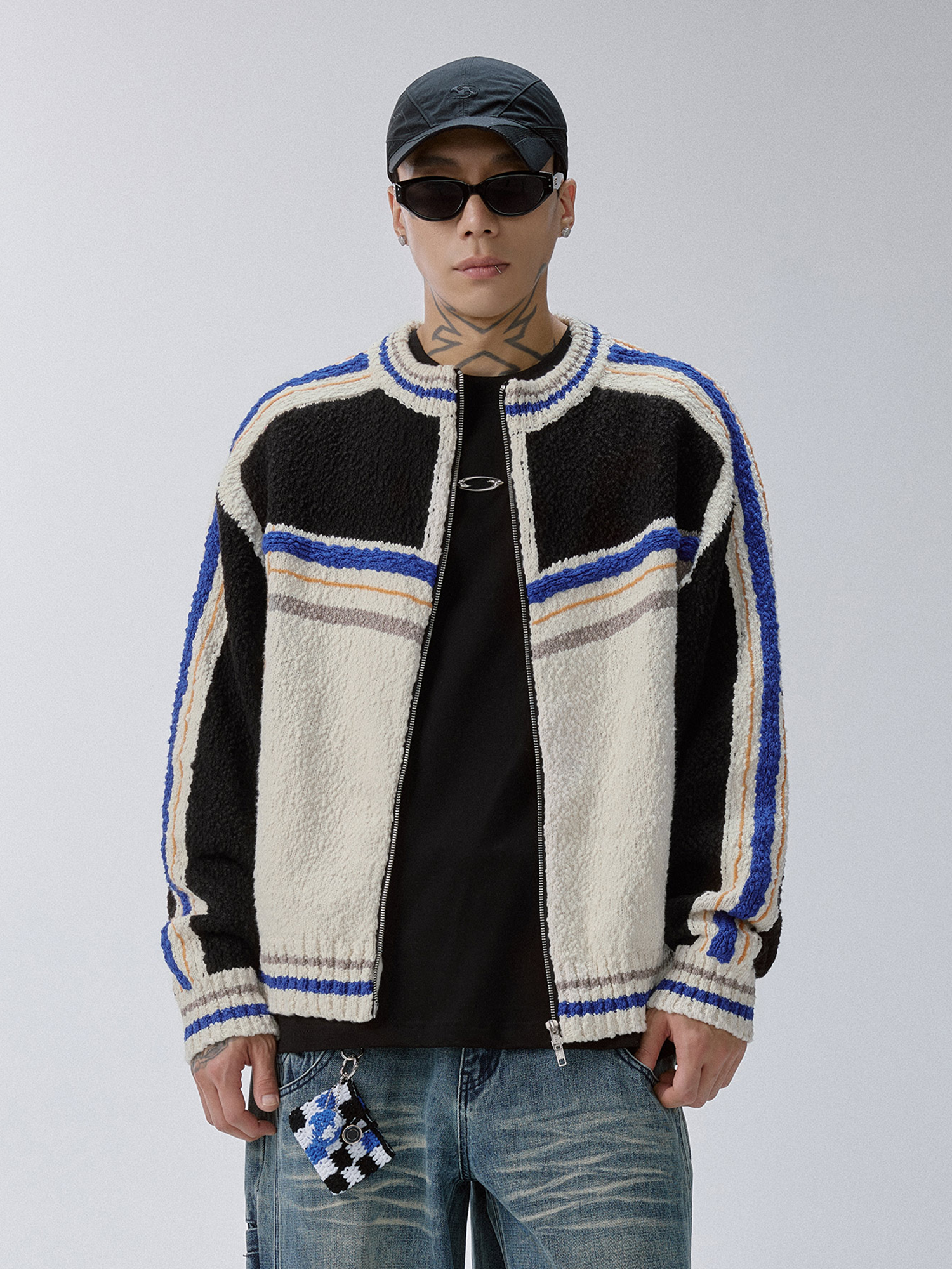 F2CE Contrast Panel Boxy Cardigan-Sweater-S-Free Shipping Leatheretro