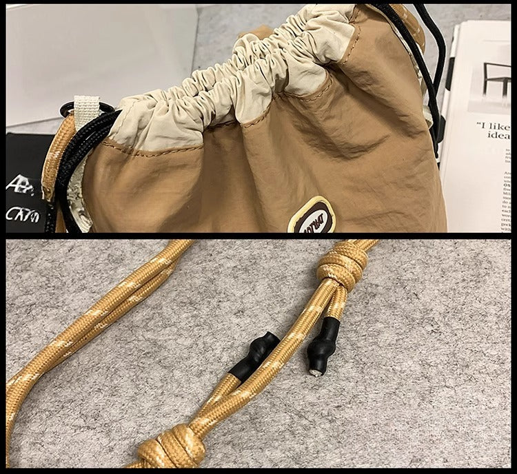 BOOM Colorblock Crossbody Bag - Versatile Drawstring Bucket Bag-Black rope-Free Shipping Leatheretro