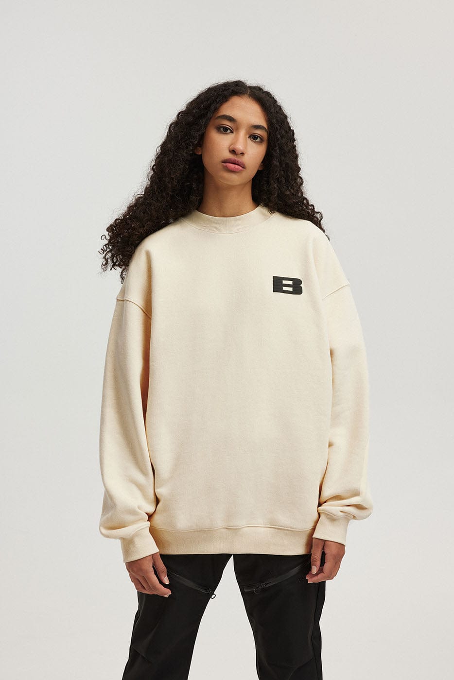 BONELESS Essential Plaid B LOGO Sweatshirt-Sweatshirt-S-Apricot-Free Shipping Leatheretro