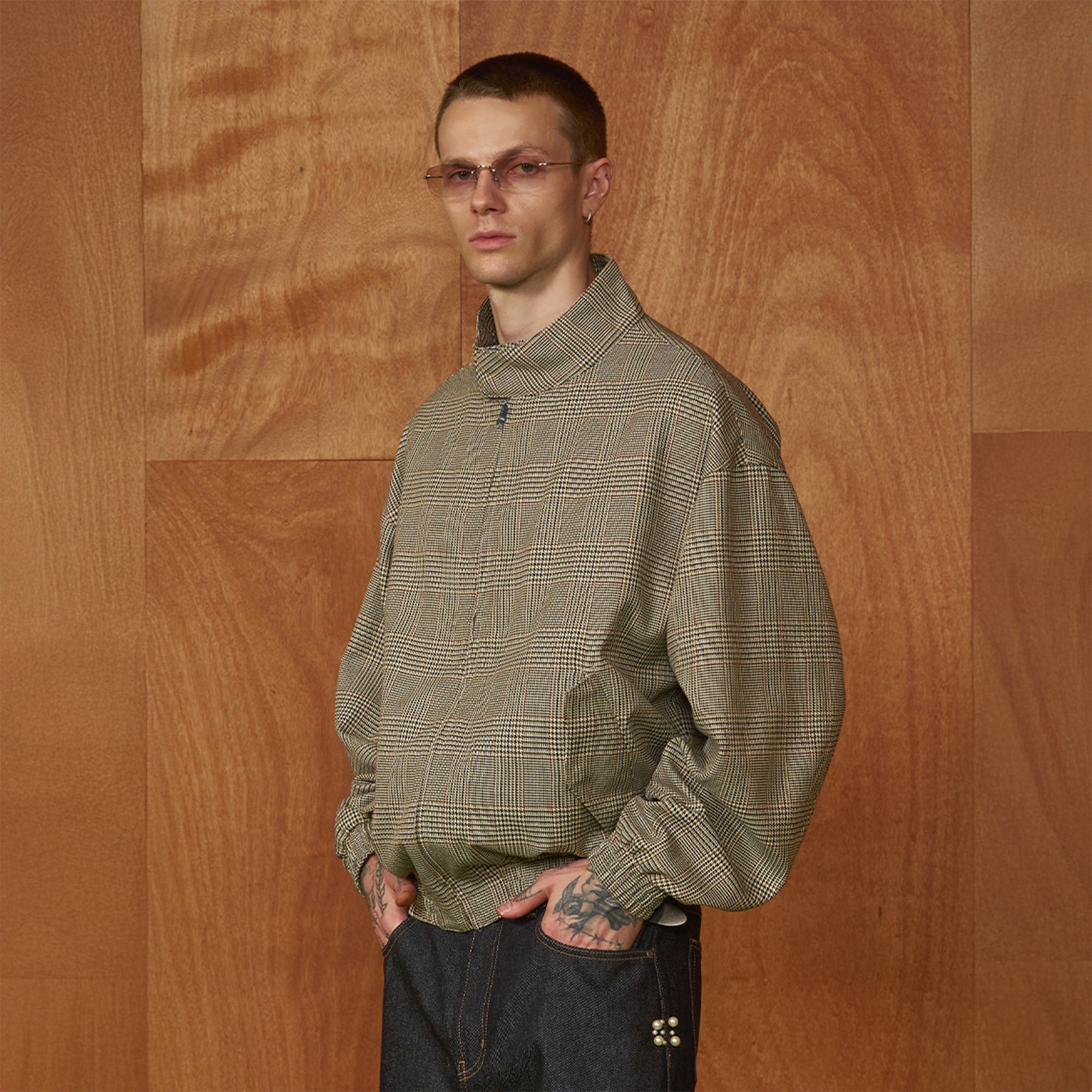 PMW Classic Plaid Elastic-Hem Bomber-Jacket-S-Free Shipping Leatheretro