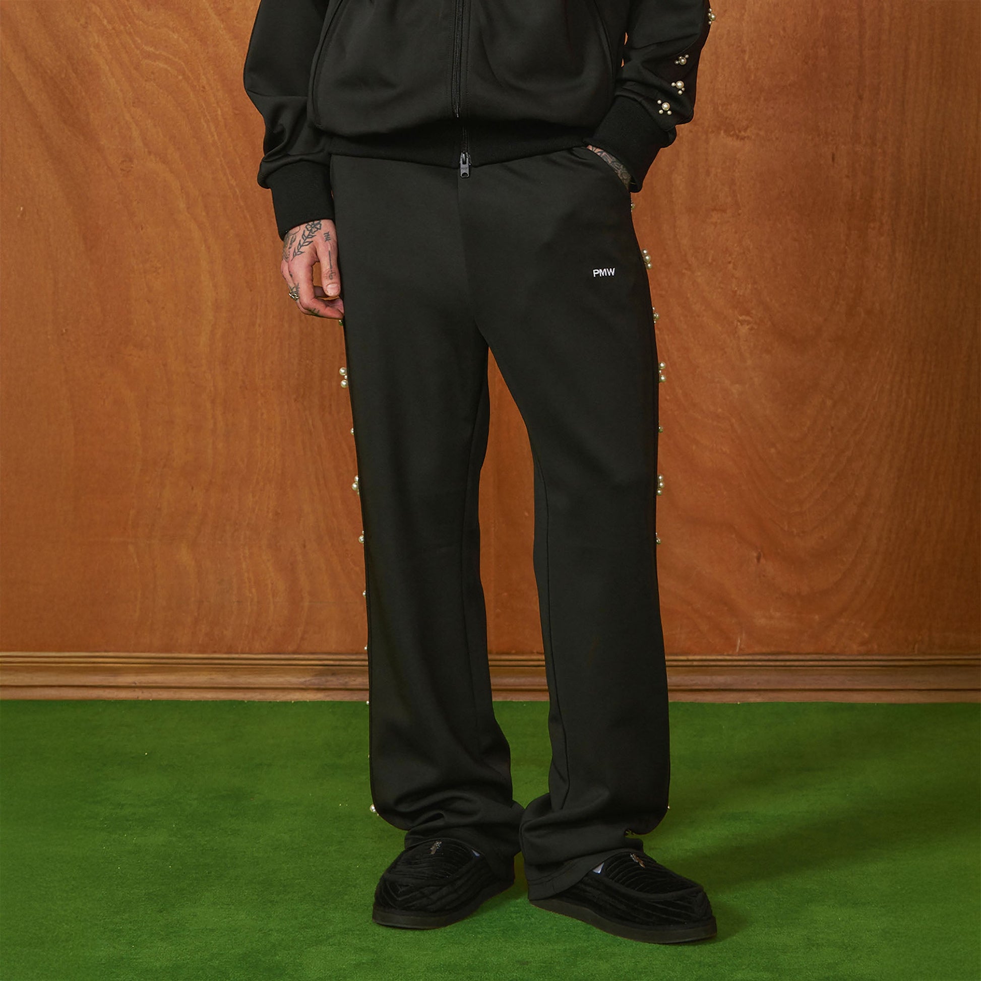 PMW Pearl-Embellished Track Pants-Pants-S-Free Shipping Leatheretro