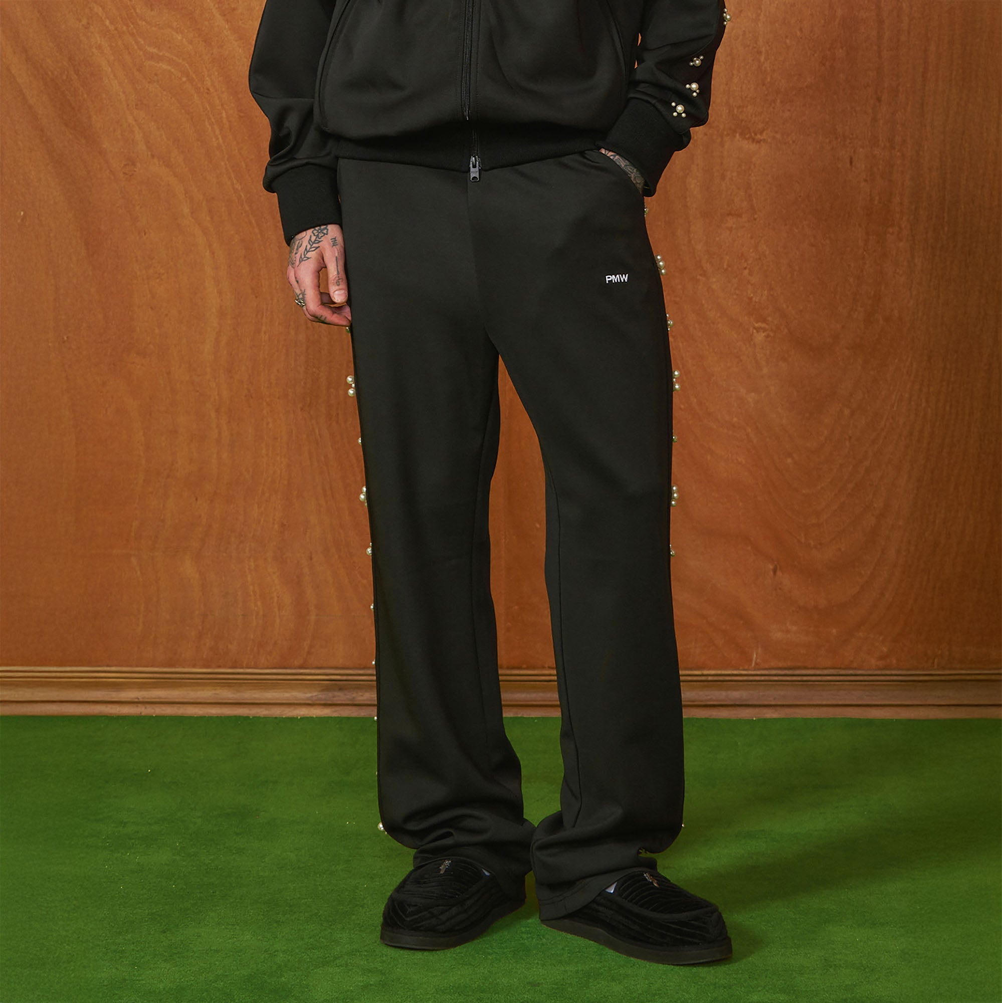 PMW Pearl-Embellished Track Pants-Pants-S-Free Shipping Leatheretro