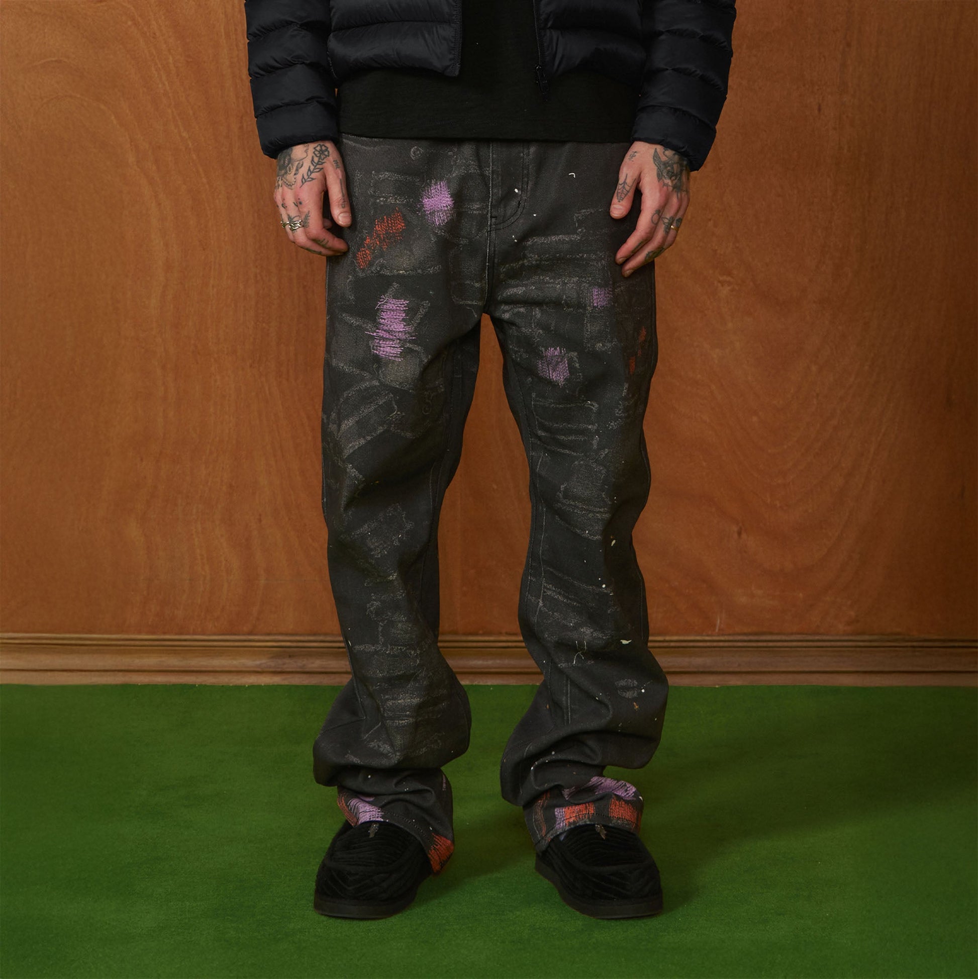 PMW Distressed Brush-Paint Straight-Leg Jeans-Jeans-S-Free Shipping Leatheretro