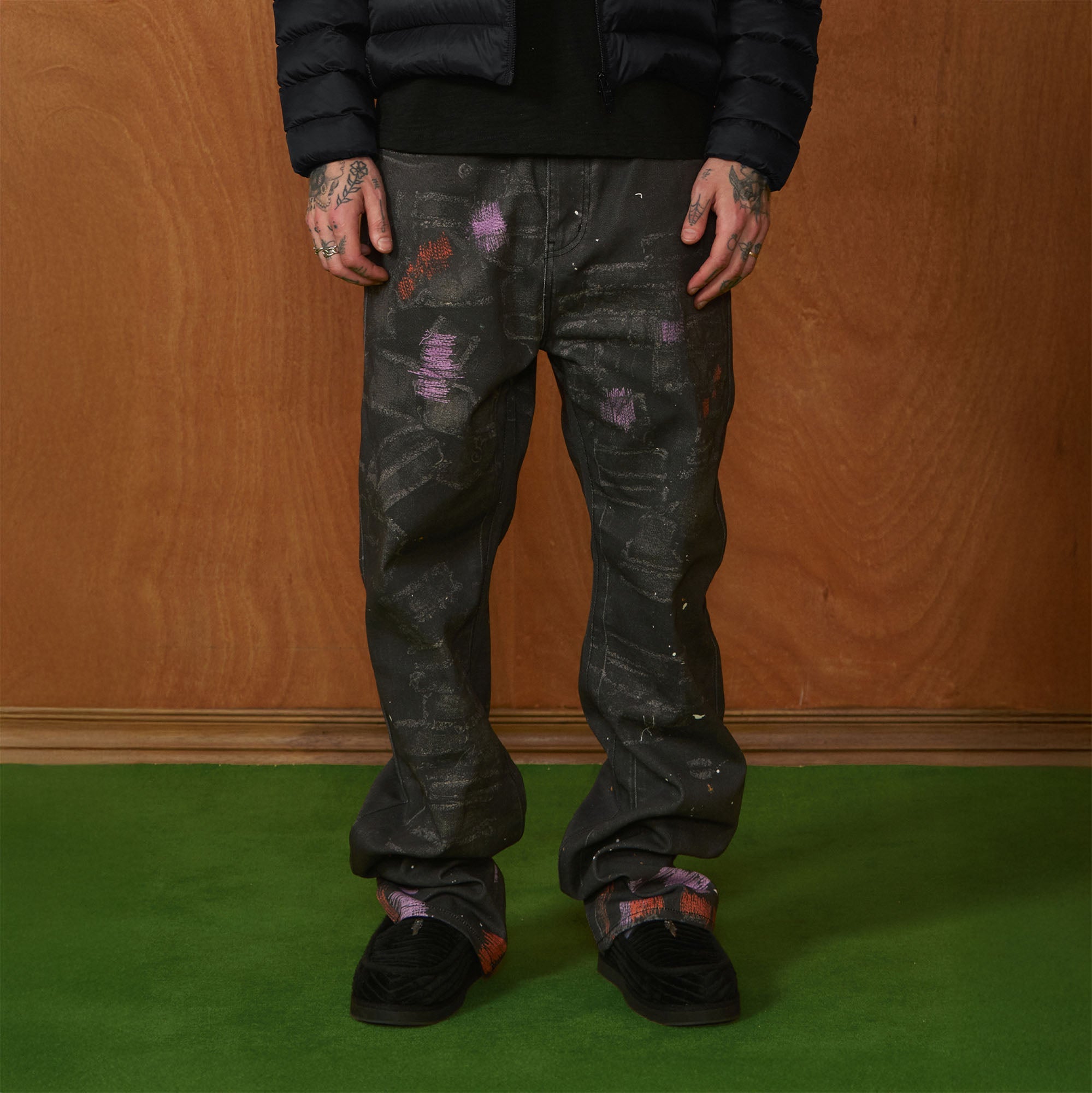 PMW Distressed Brush-Paint Straight-Leg Jeans-Jeans-S-Free Shipping Leatheretro