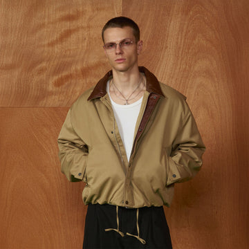 PMW Contrast Leather Collar Bomber Jacket-Jacket-S-Free Shipping Leatheretro