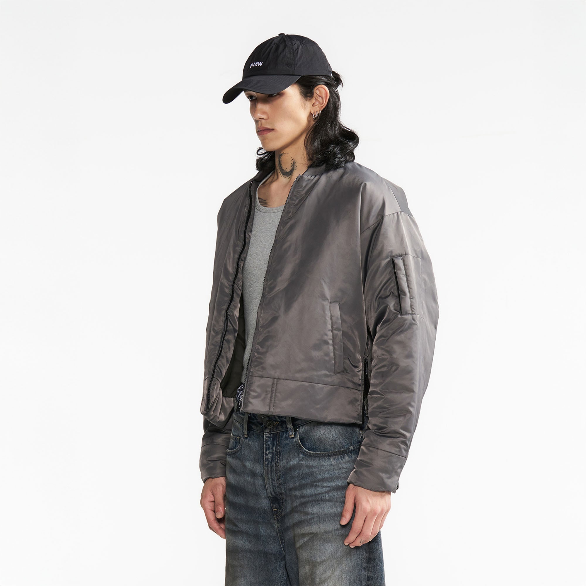 PMW Satin Cropped Bomber Jacket-Jacket-S-Free Shipping Leatheretro