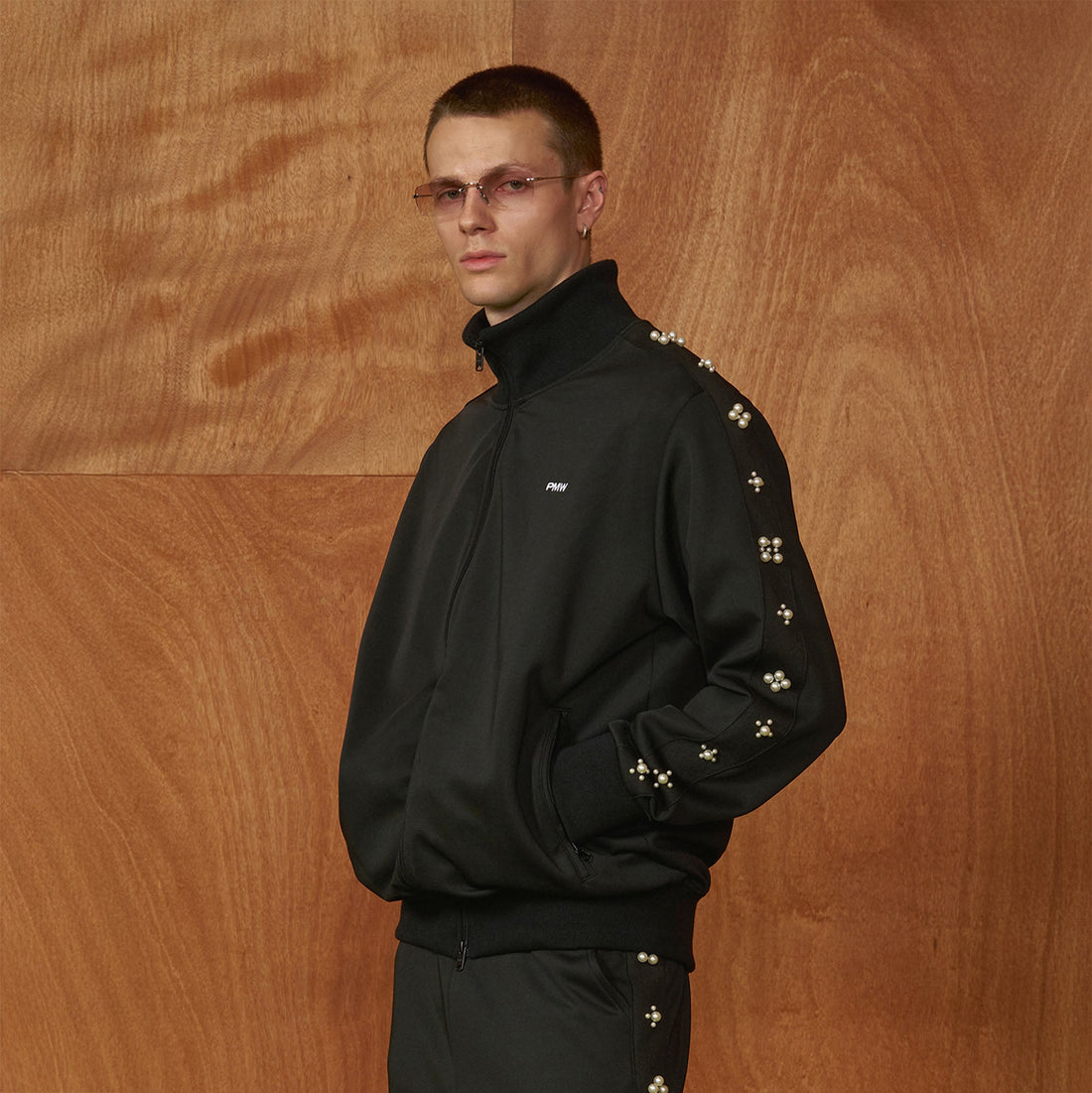 PMW Pearl-Embellished Track Jacket-Jacket-S-Free Shipping Leatheretro