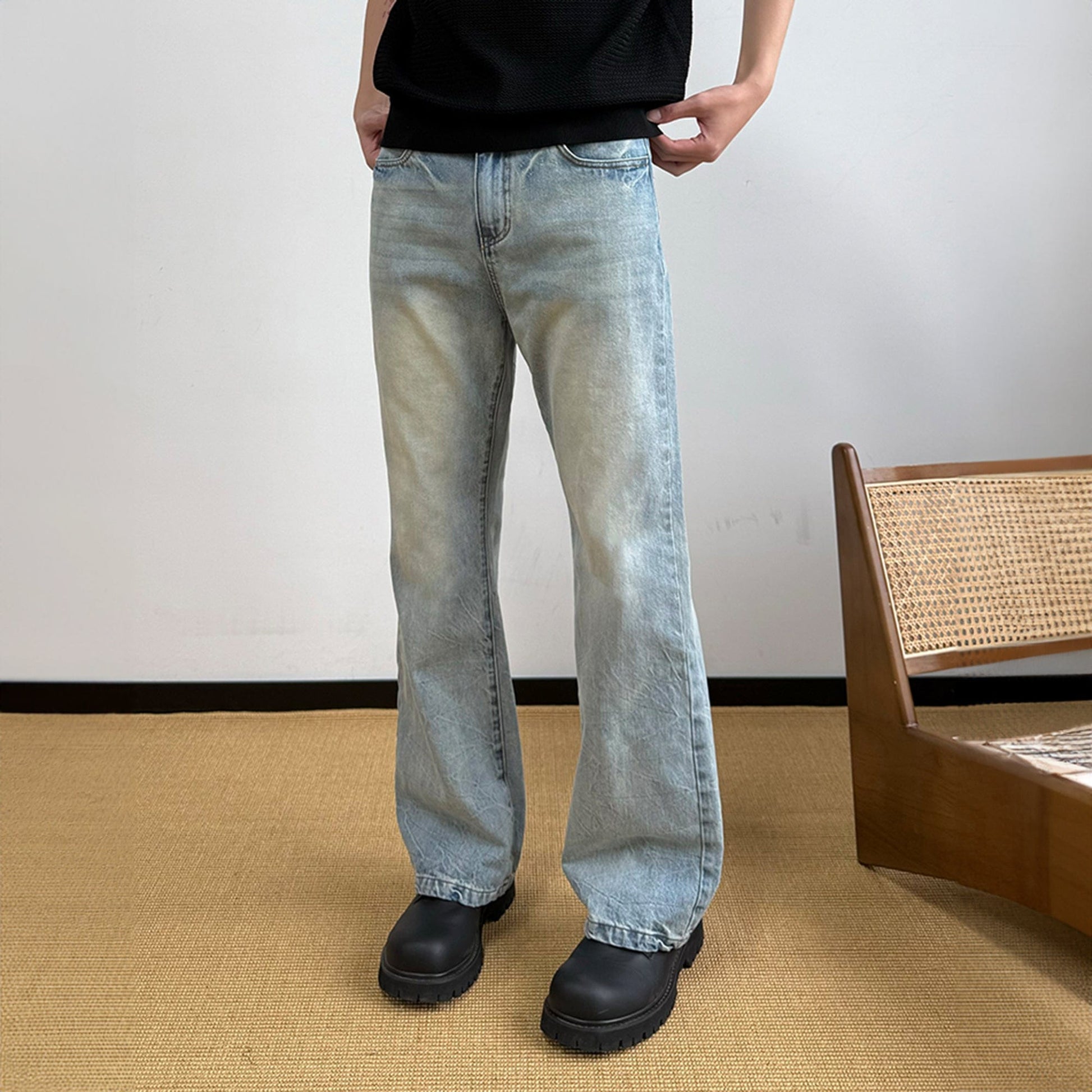 KREATE Classic Washed Straight-Leg Jeans-Jeans-S-Blue-Free Shipping Leatheretro