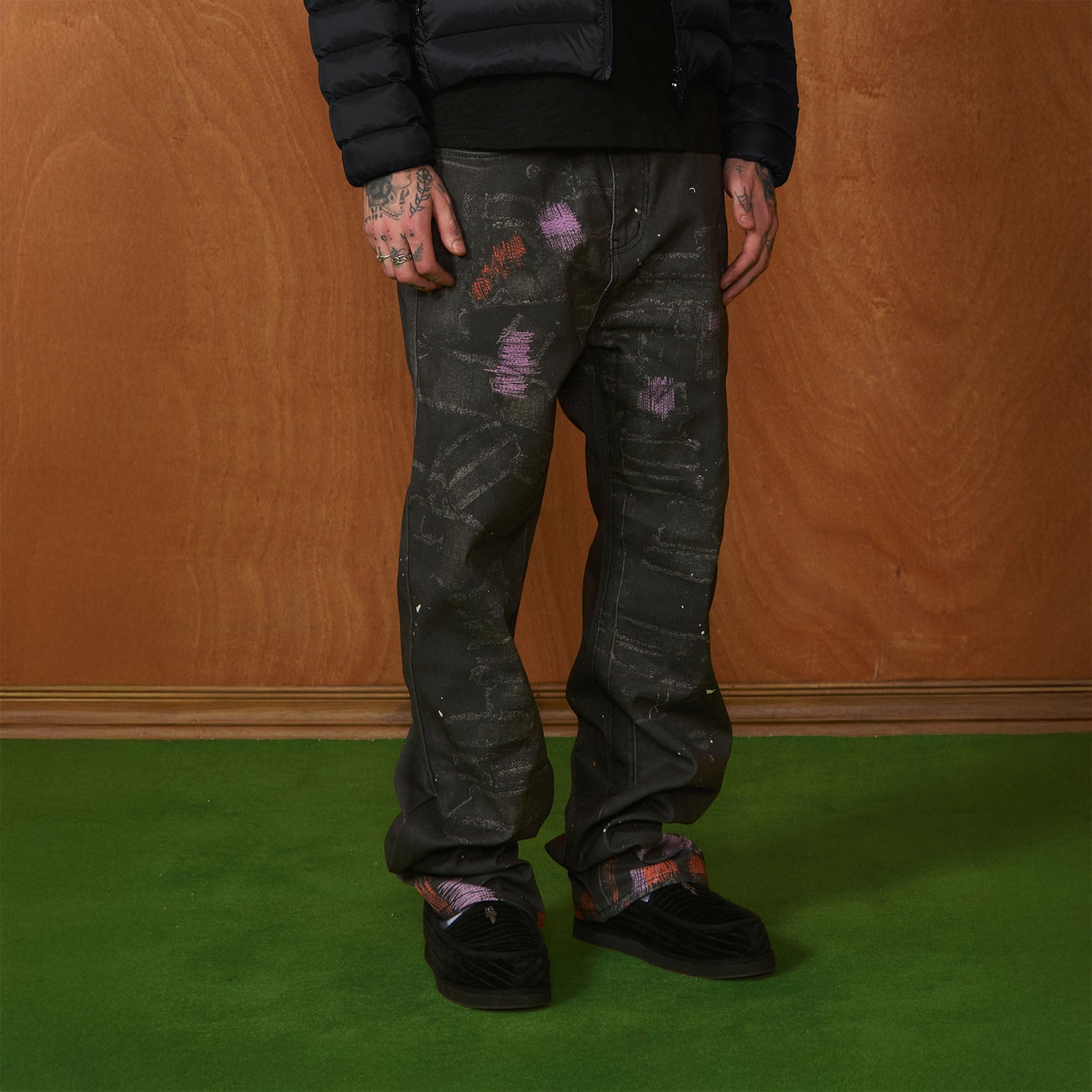 PMW Distressed Brush-Paint Straight-Leg Jeans-Jeans-S-Free Shipping Leatheretro