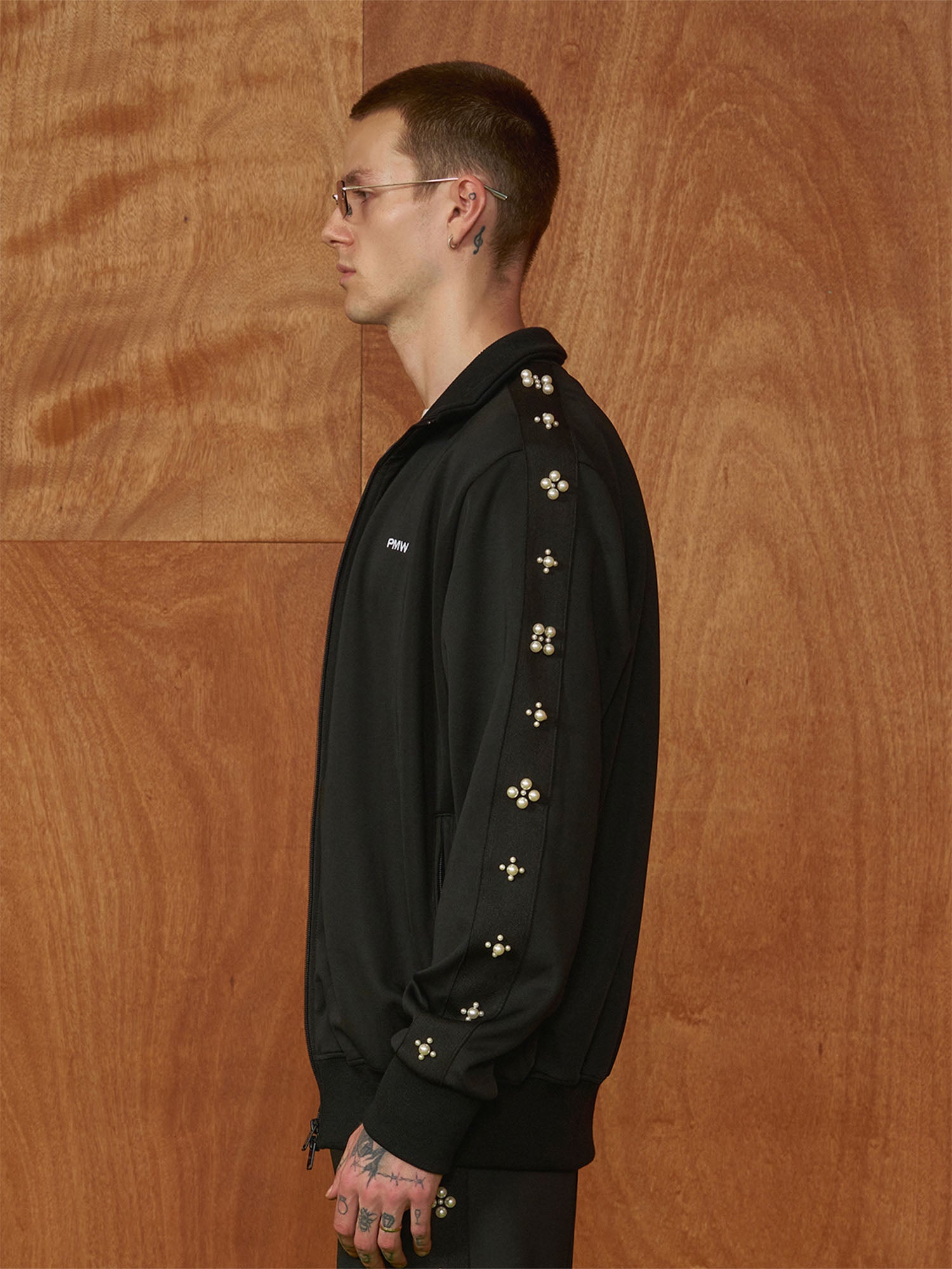PMW Pearl-Embellished Track Jacket-Jacket-S-Free Shipping Leatheretro