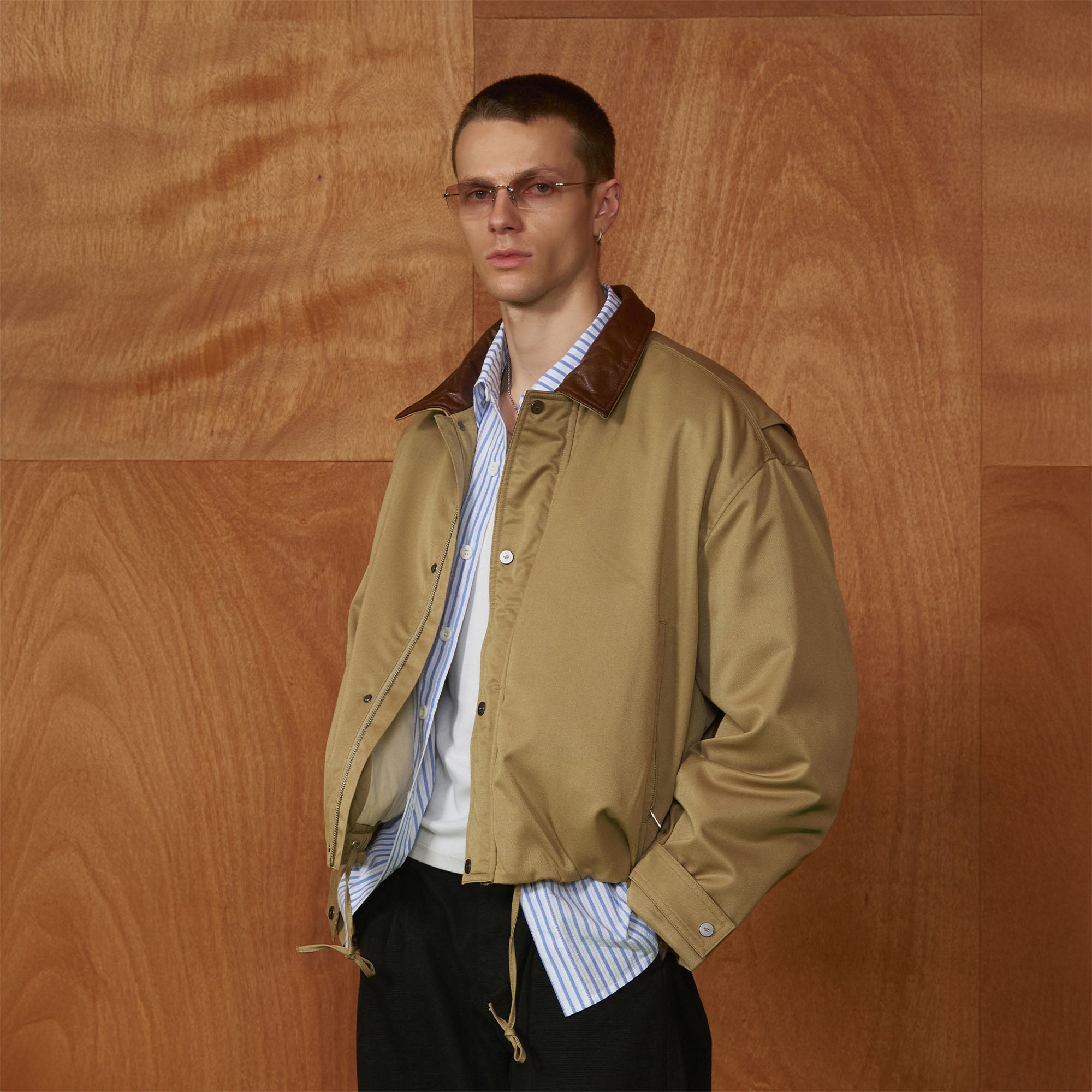 PMW Contrast Leather Collar Bomber Jacket-Jacket-S-Free Shipping Leatheretro