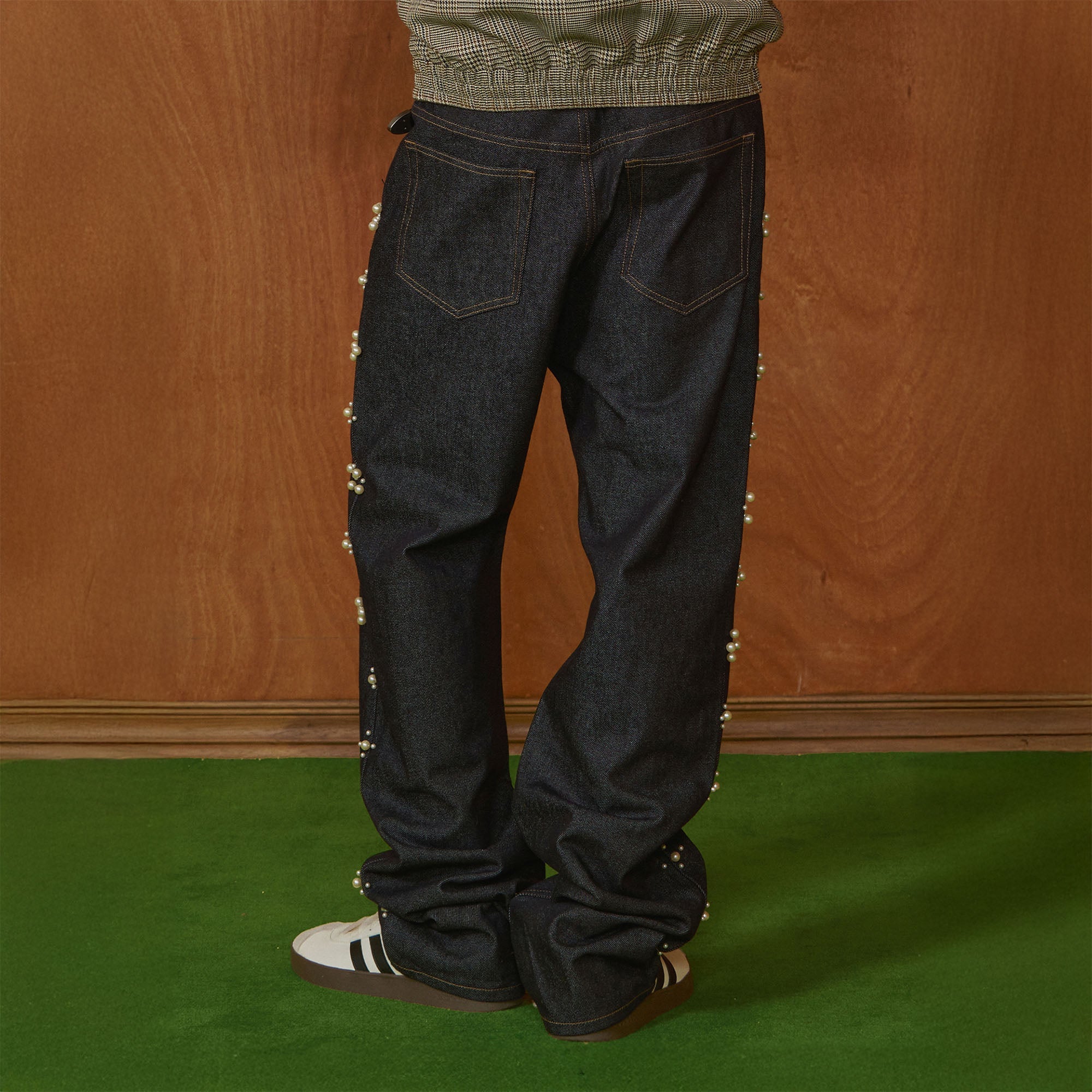 PMW Pearl-Embellished Raw Jeans-Jeans-S-Free Shipping Leatheretro
