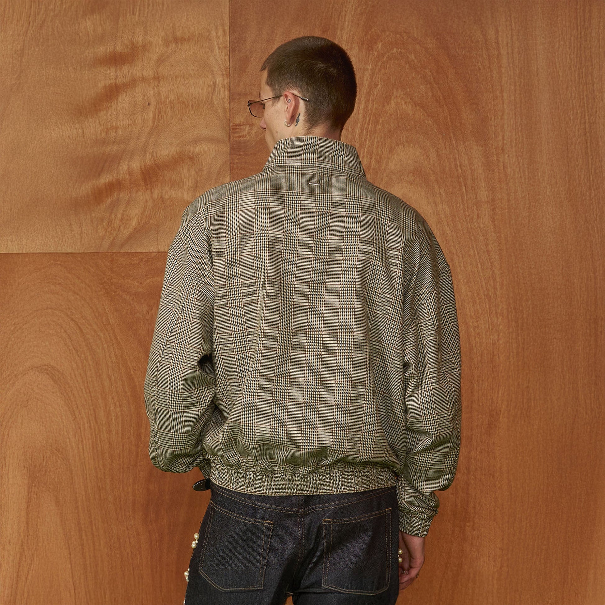 PMW Classic Plaid Elastic-Hem Bomber-Jacket-S-Free Shipping Leatheretro