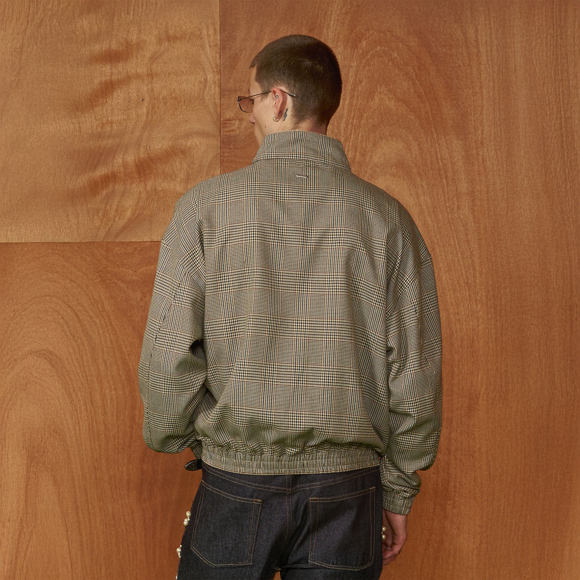 PMW Classic Plaid Elastic-Hem Bomber-Jacket-S-Free Shipping Leatheretro