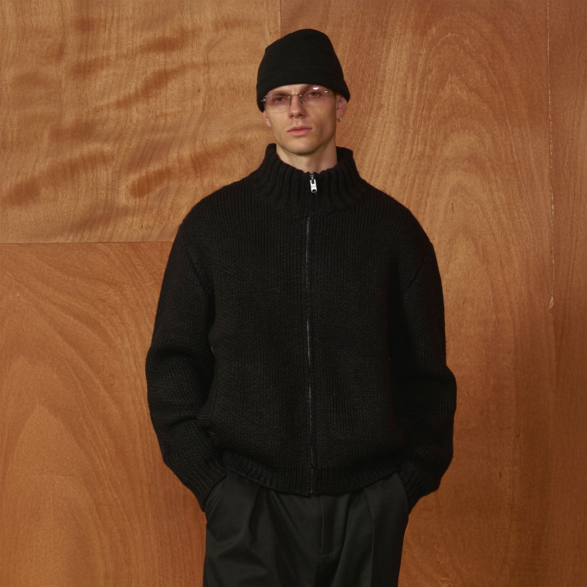 PMW Chunky LOGO Intarsia Zip-Up Sweater-Jacket-S-Free Shipping Leatheretro