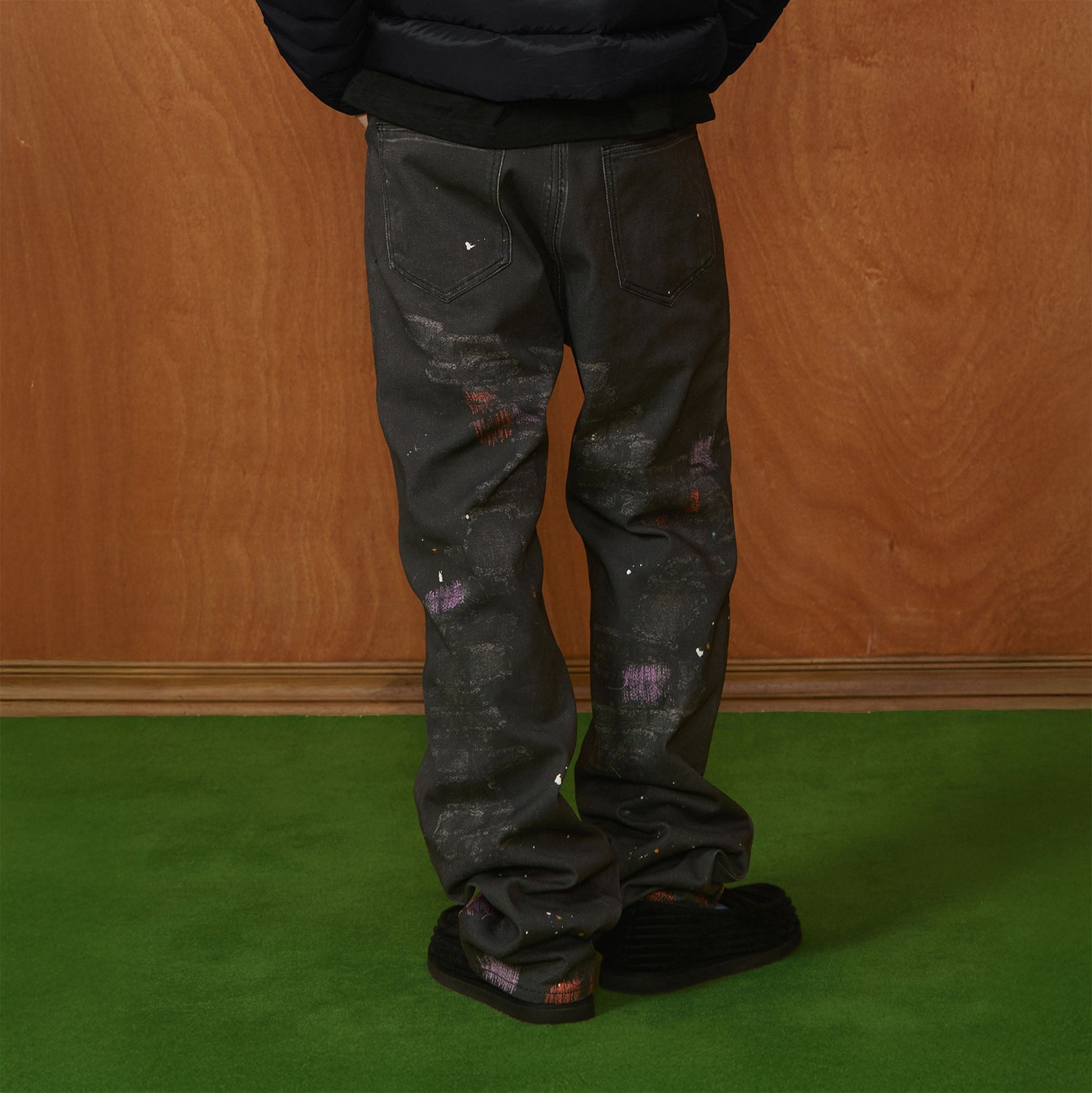 PMW Distressed Brush-Paint Straight-Leg Jeans-Jeans-S-Free Shipping Leatheretro