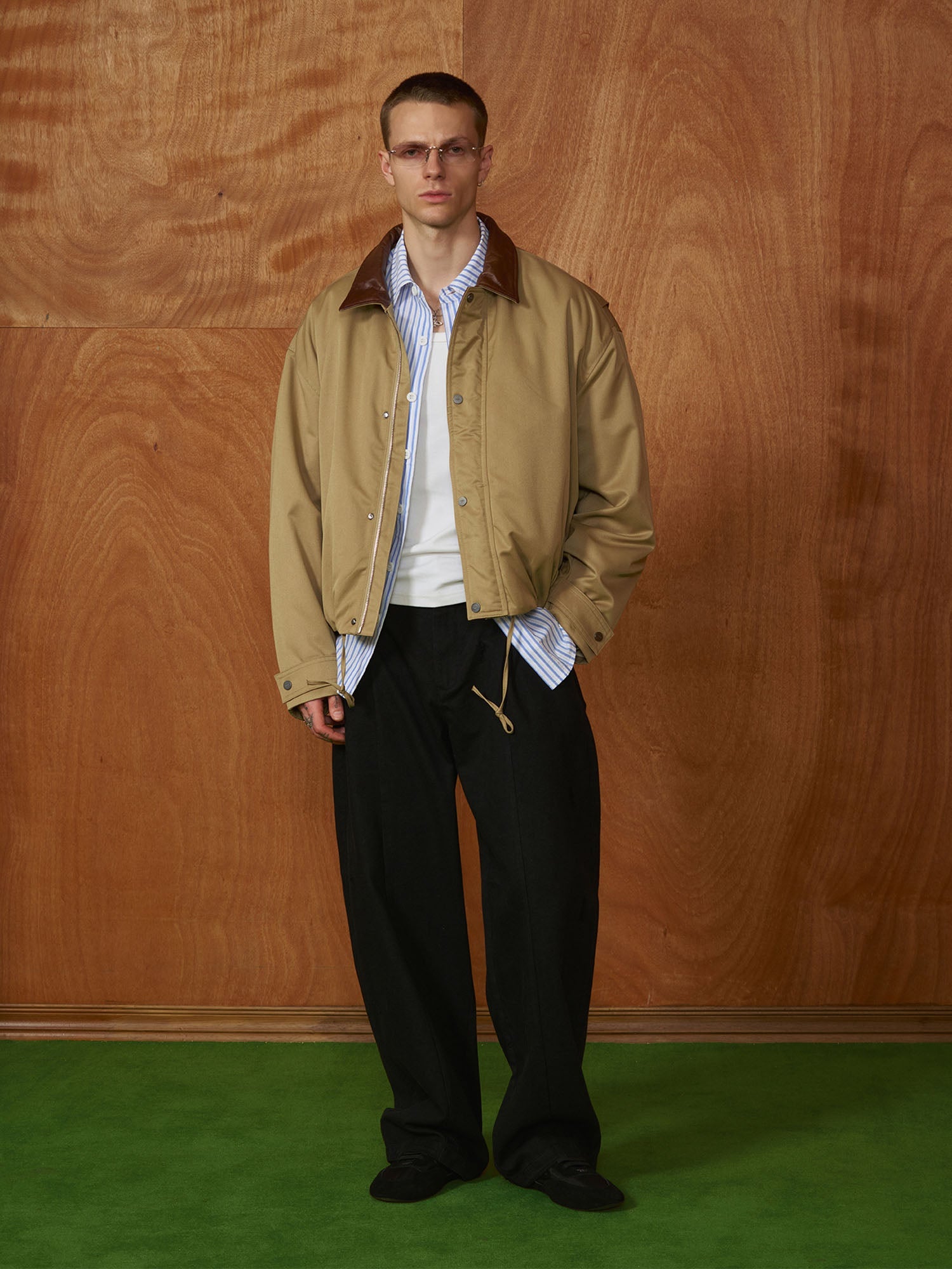 PMW Contrast Leather Collar Bomber Jacket-Jacket-S-Free Shipping Leatheretro