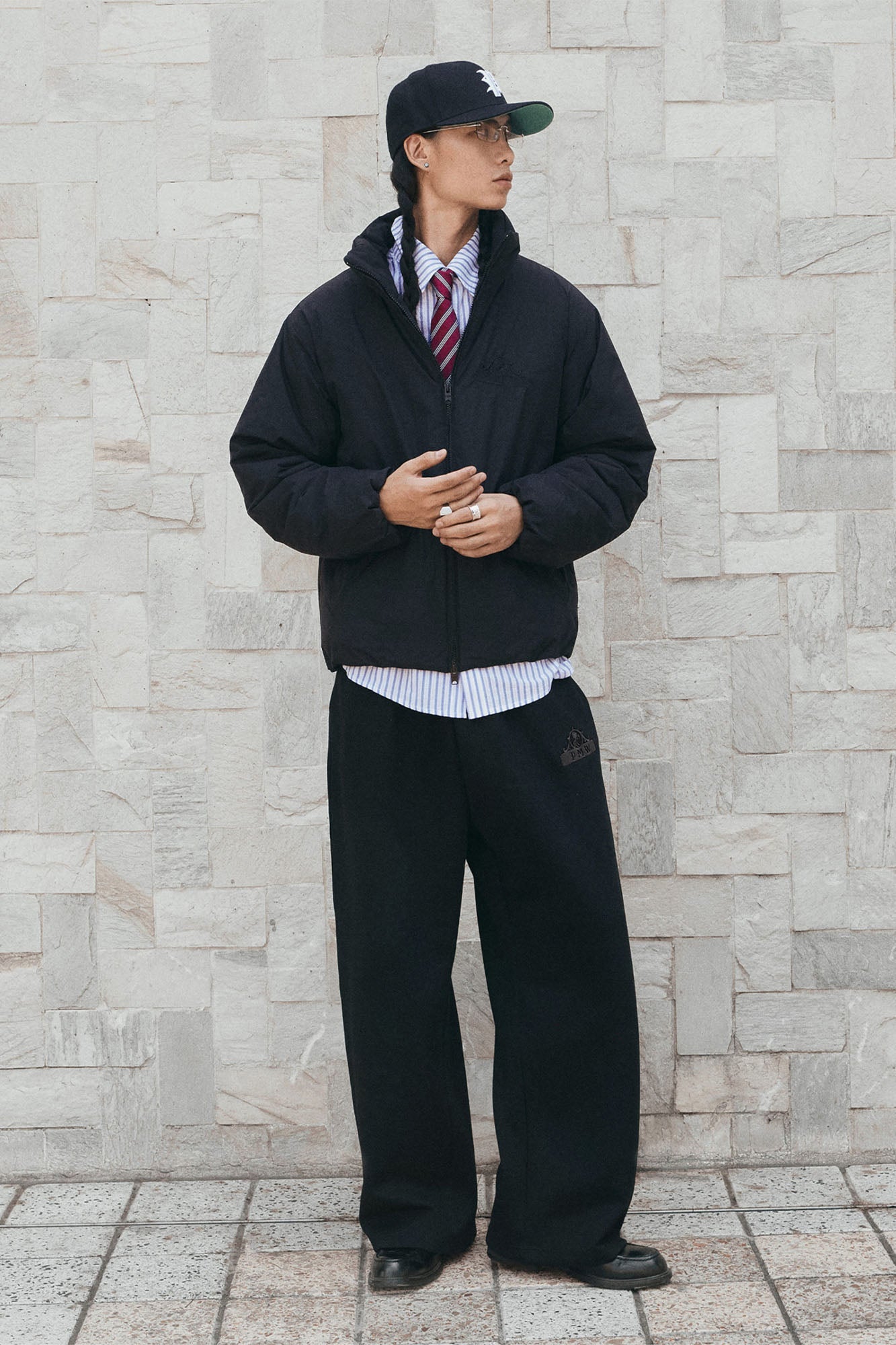 PMW Embroidered LOGO Curved-Leg Sweatpants-Pants-S (Preorder)-Black-Free Shipping Leatheretro