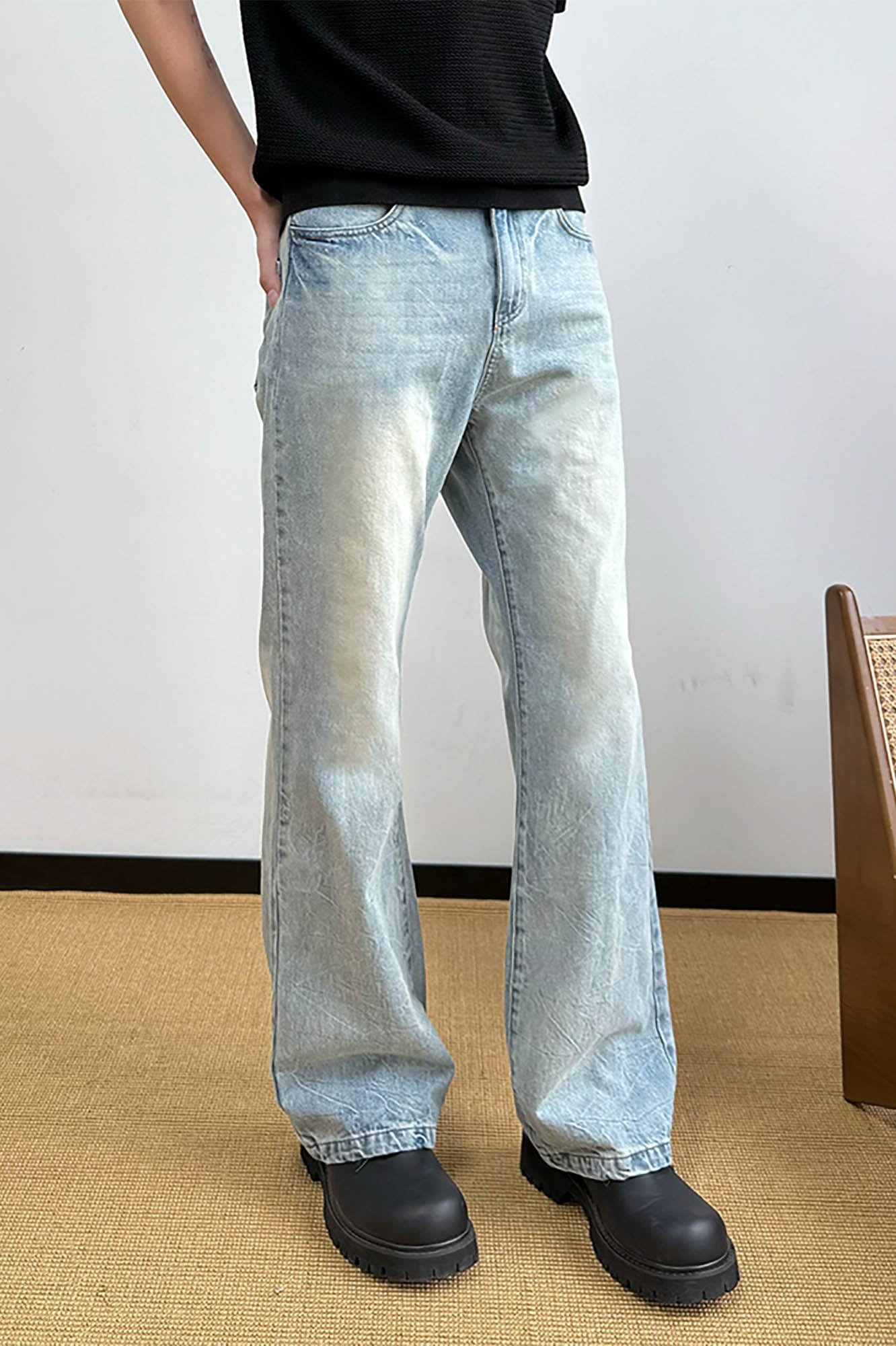 KREATE Classic Washed Straight-Leg Jeans-Jeans-S-Blue-Free Shipping Leatheretro