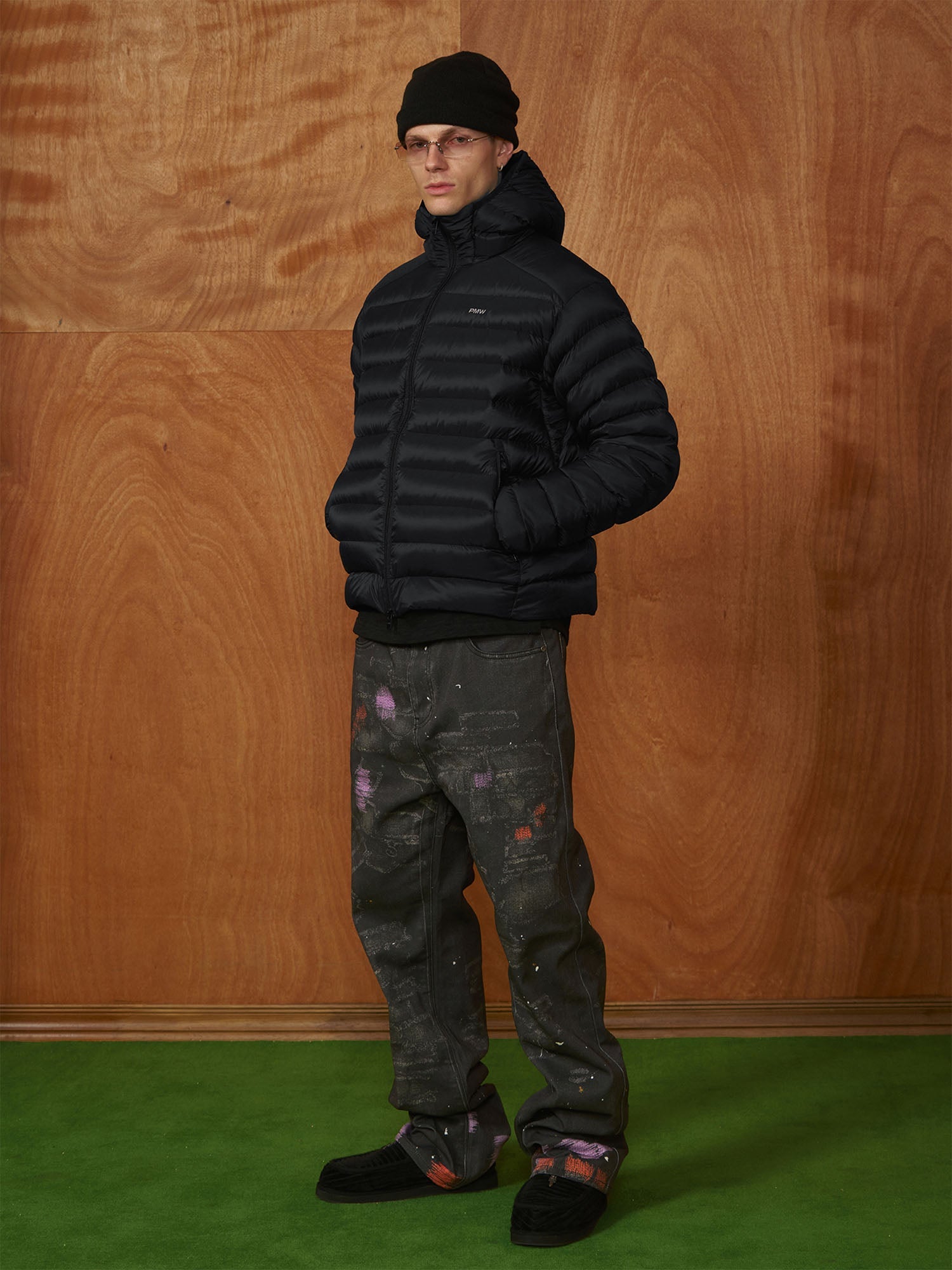 PMW Distressed Brush-Paint Straight-Leg Jeans-Jeans-S-Free Shipping Leatheretro