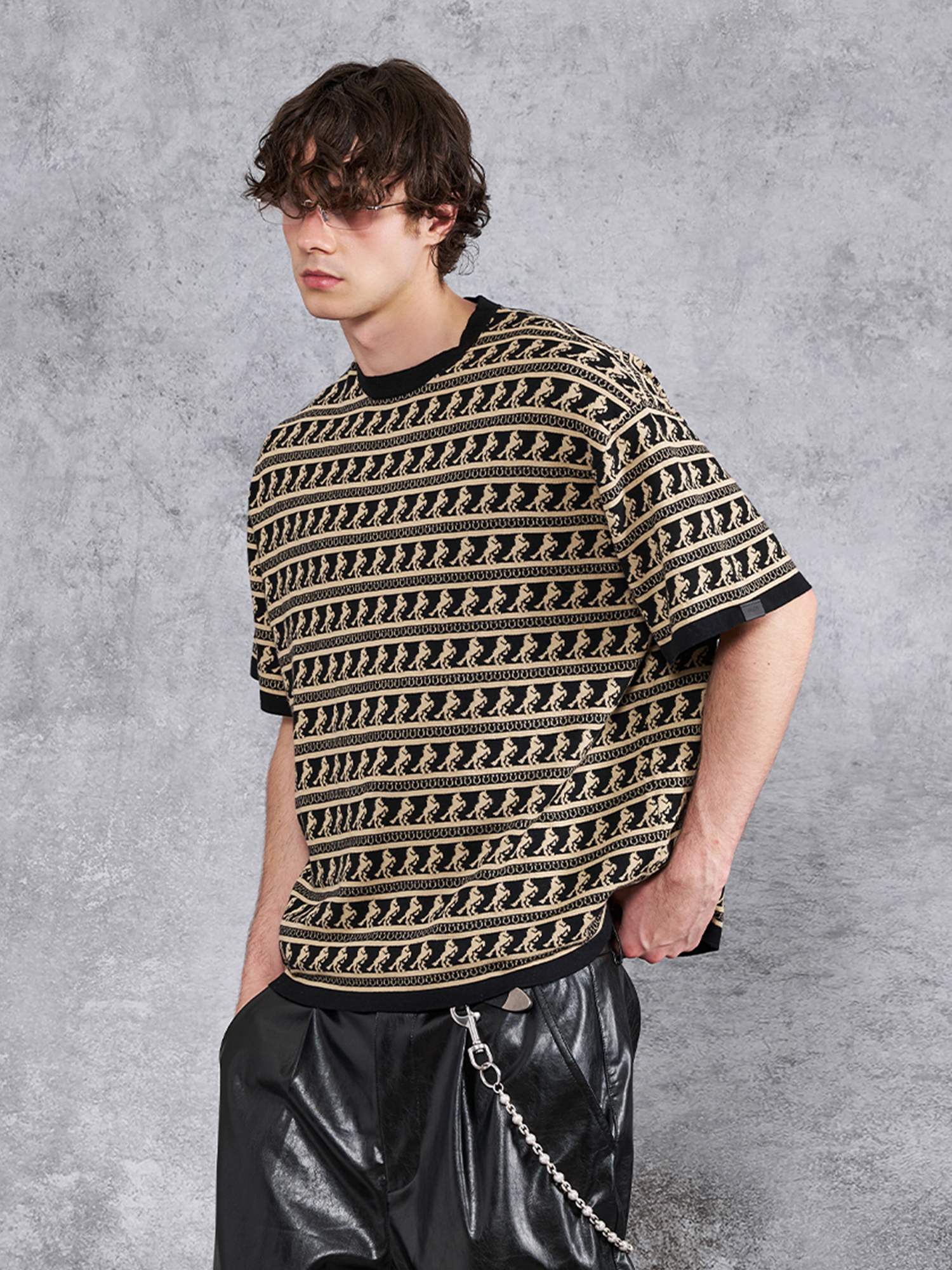 PMW Horse Jacquard Knitted T Shirt-T Shirt-S-Gold-Free Shipping Leatheretro