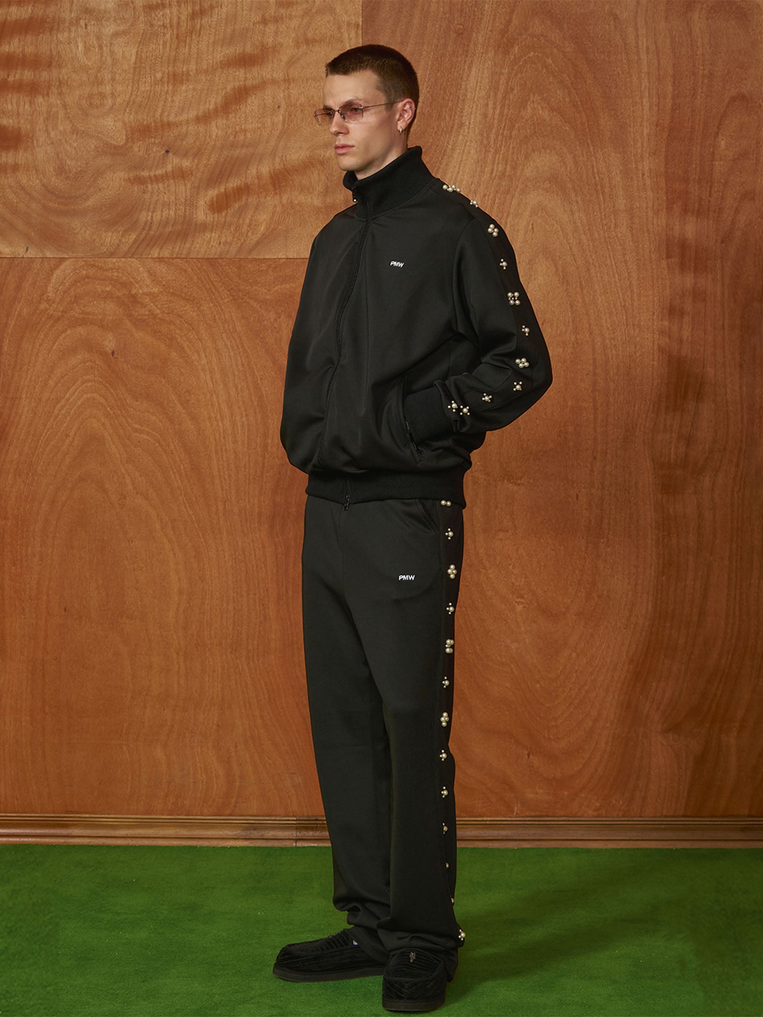 PMW Pearl-Embellished Track Pants-Pants-S-Free Shipping Leatheretro