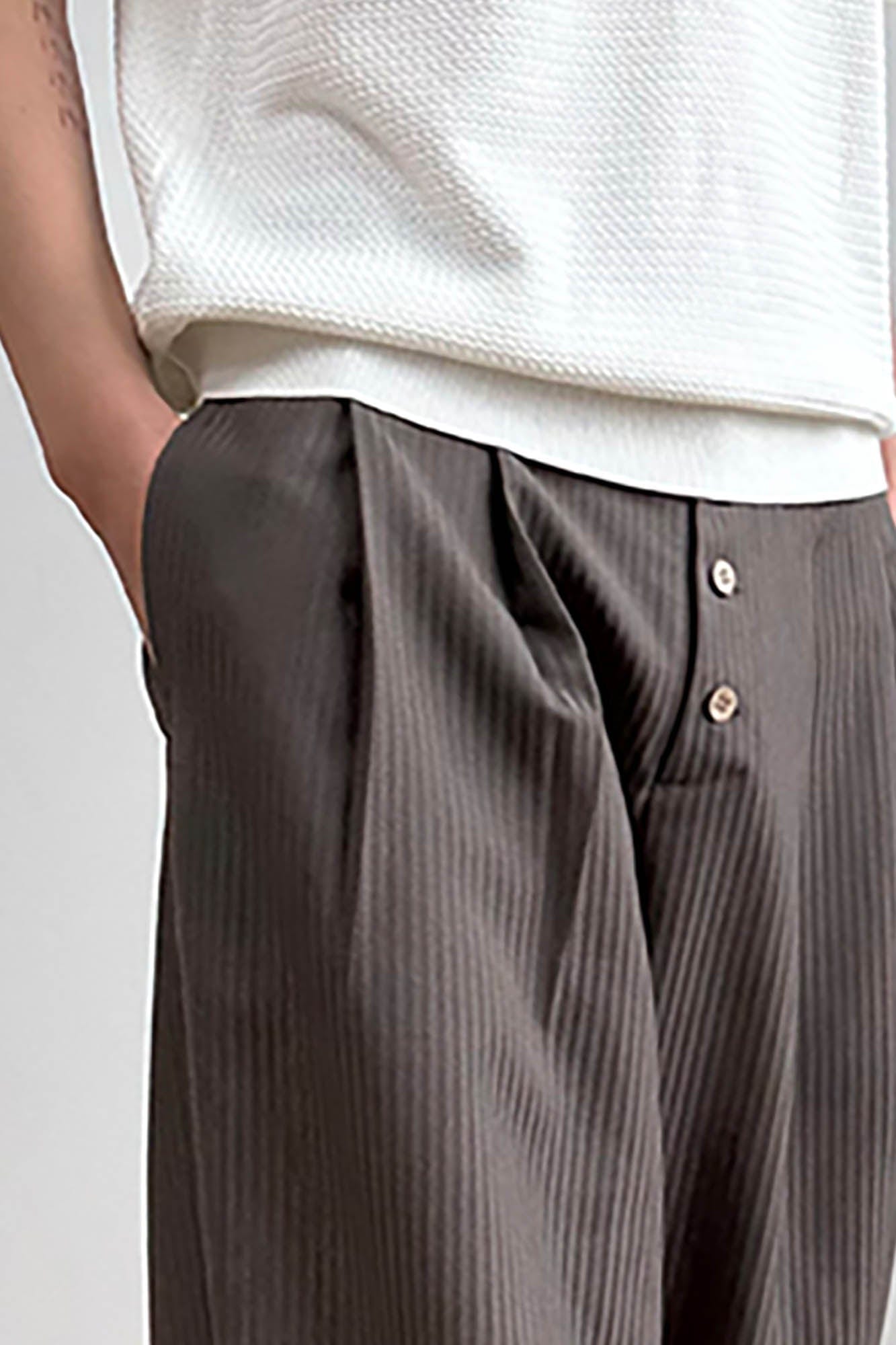 KREATE Pinstriped Pleated Trousers-Pants-S-Free Shipping Leatheretro