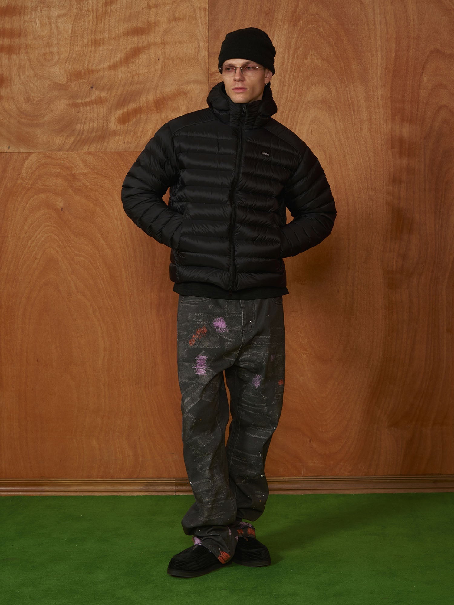 PMW Distressed Brush-Paint Straight-Leg Jeans-Jeans-S-Free Shipping Leatheretro