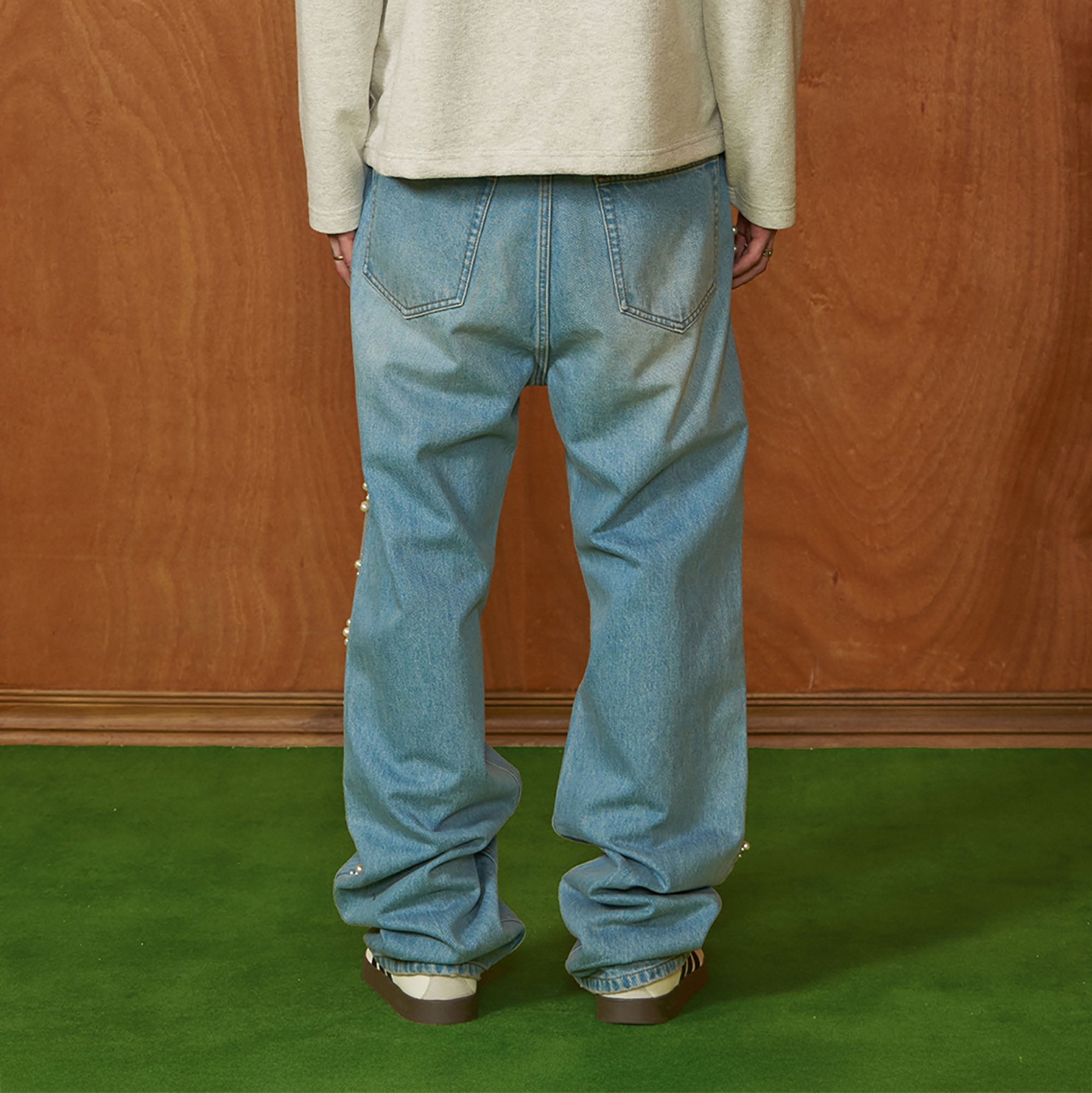 PMW Pearl-Embellished Washed Straight-Leg Jeans-Jeans-S-Free Shipping Leatheretro