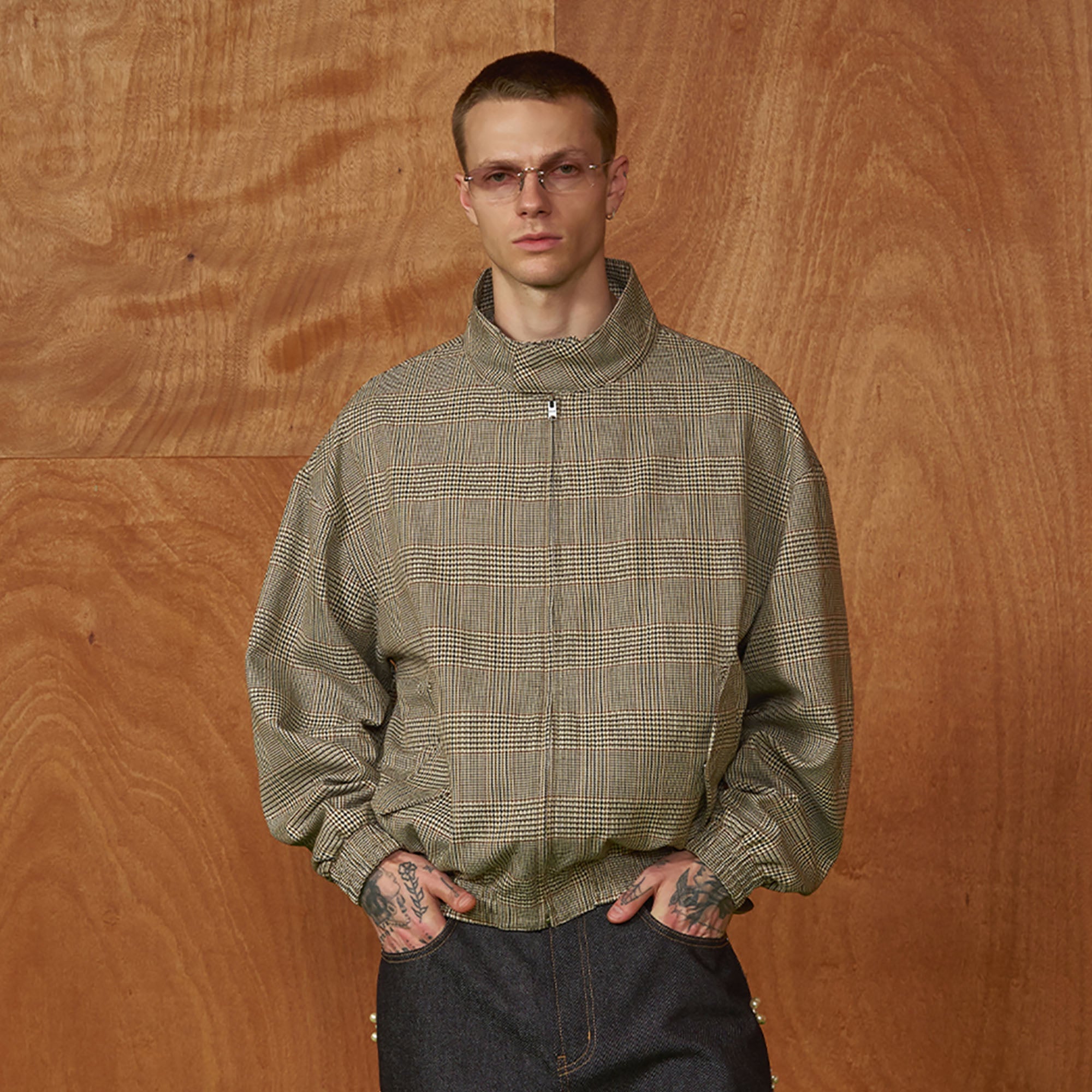 PMW Classic Plaid Elastic-Hem Bomber-Jacket-S-Free Shipping Leatheretro