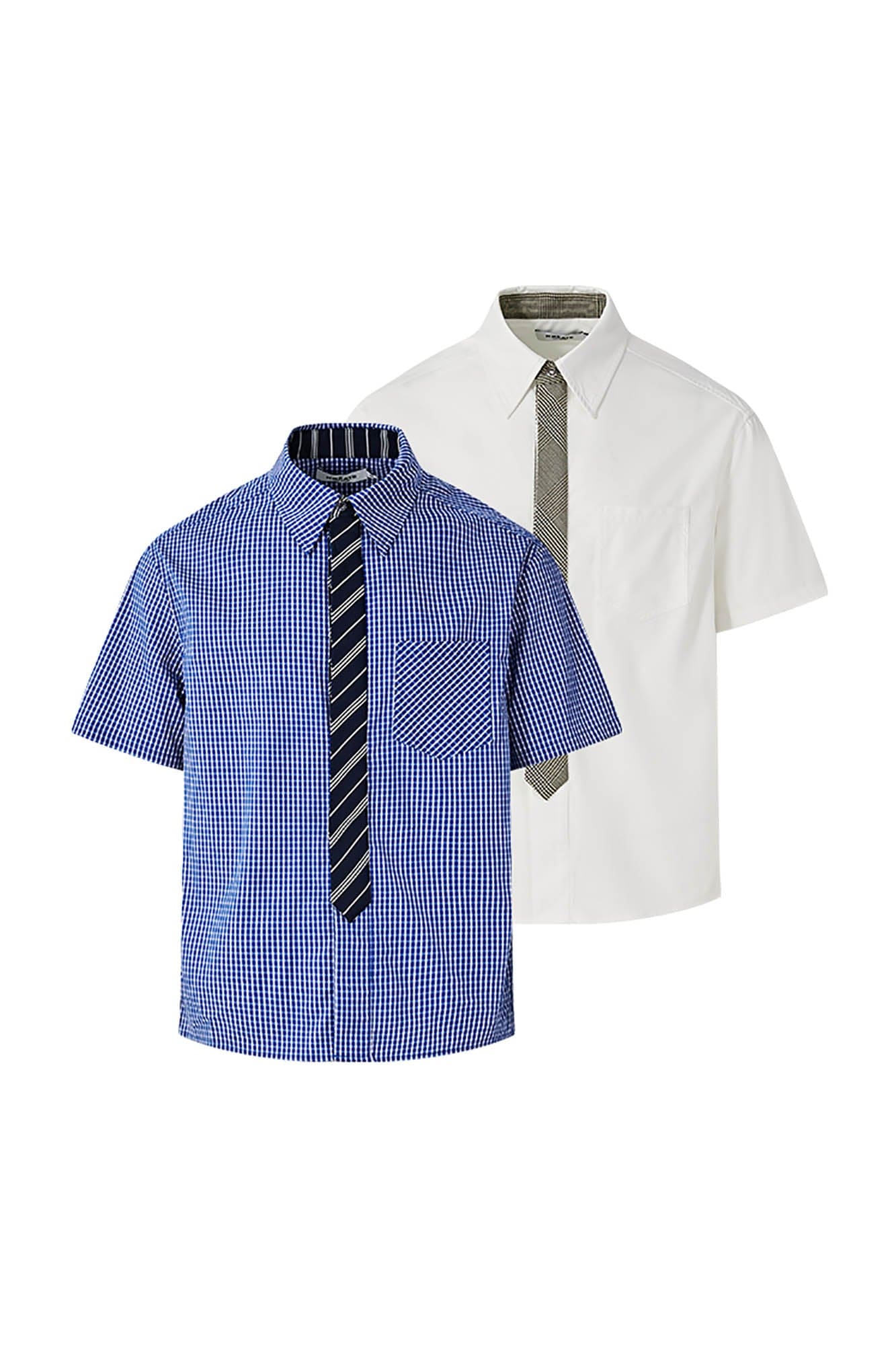 KREATE Preppy Half-Sleeve Shirt with Tie-Shirt-S-Blue-Free Shipping Leatheretro